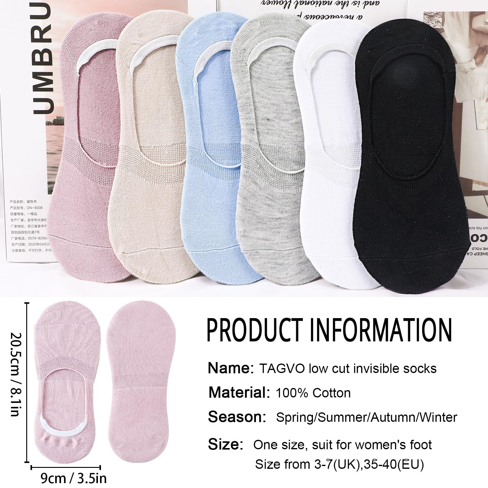 Шкарпетки Жіночі Невидимі Бавовняні Низькі Шкарпетки-слідки, 6 пар, фото №2