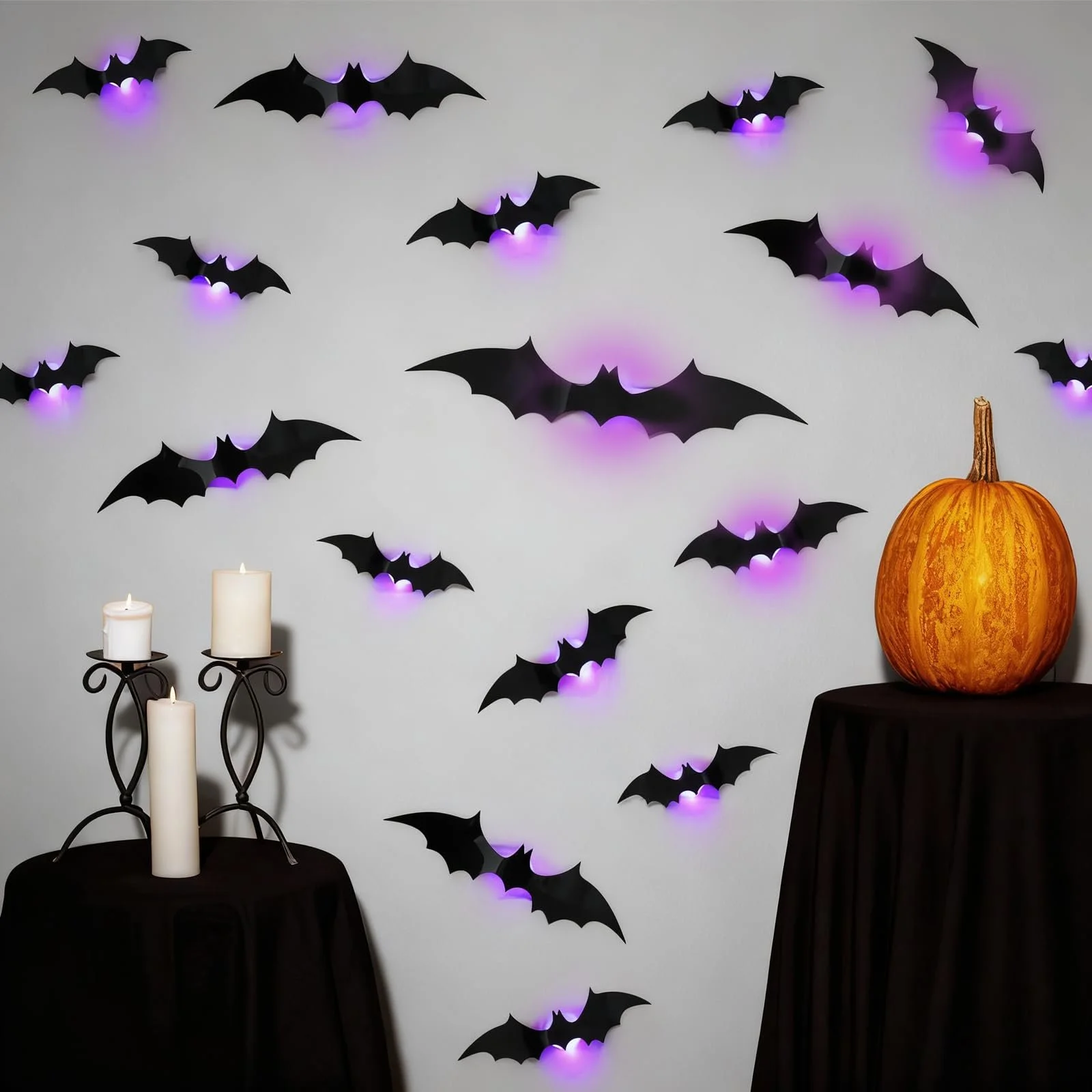 Наклейки на стіну Halloween Decorative Bat LED 24 шт. 3D Фіолетовий, фото №3