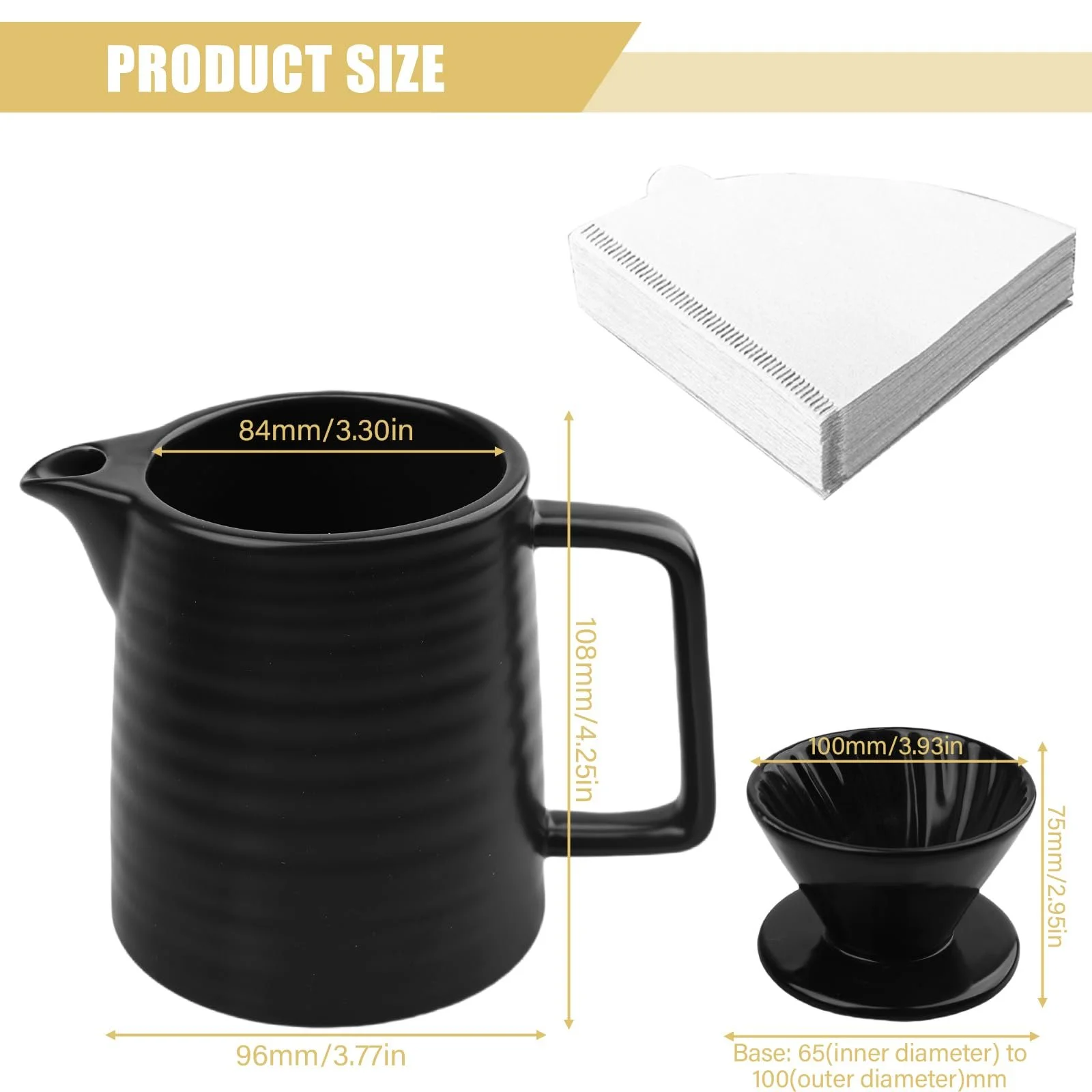 Набір для приготування кави Pour Over, керамічний фільтр 450 мл з чашкою та 100 паперових фільтрів, фото №2