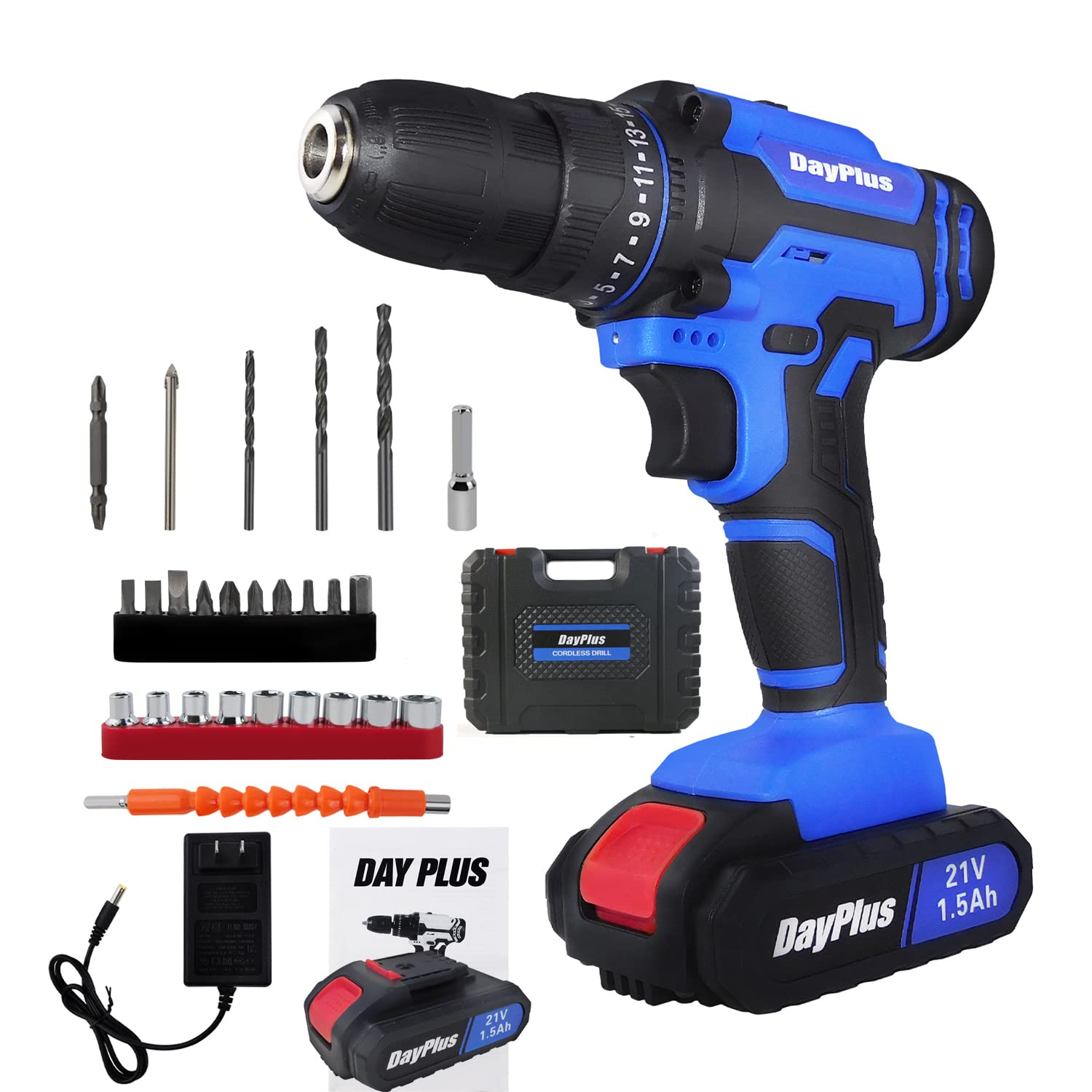 Шуруповерт Cordless 21 V 2x1500 мАч 45 Н·м 25+1 уровни крутящего момента LED подсветка профессиональный кейс, фото №1