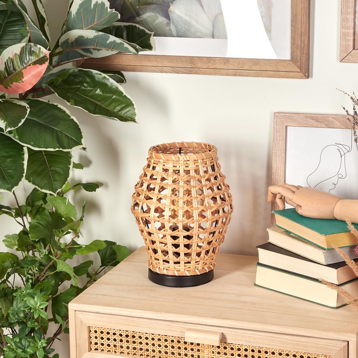 Настільна лампа HOFSTEIN Cardeira Метал Ротанг 29.5 см E27 Чорний/Натуральний, фото №2