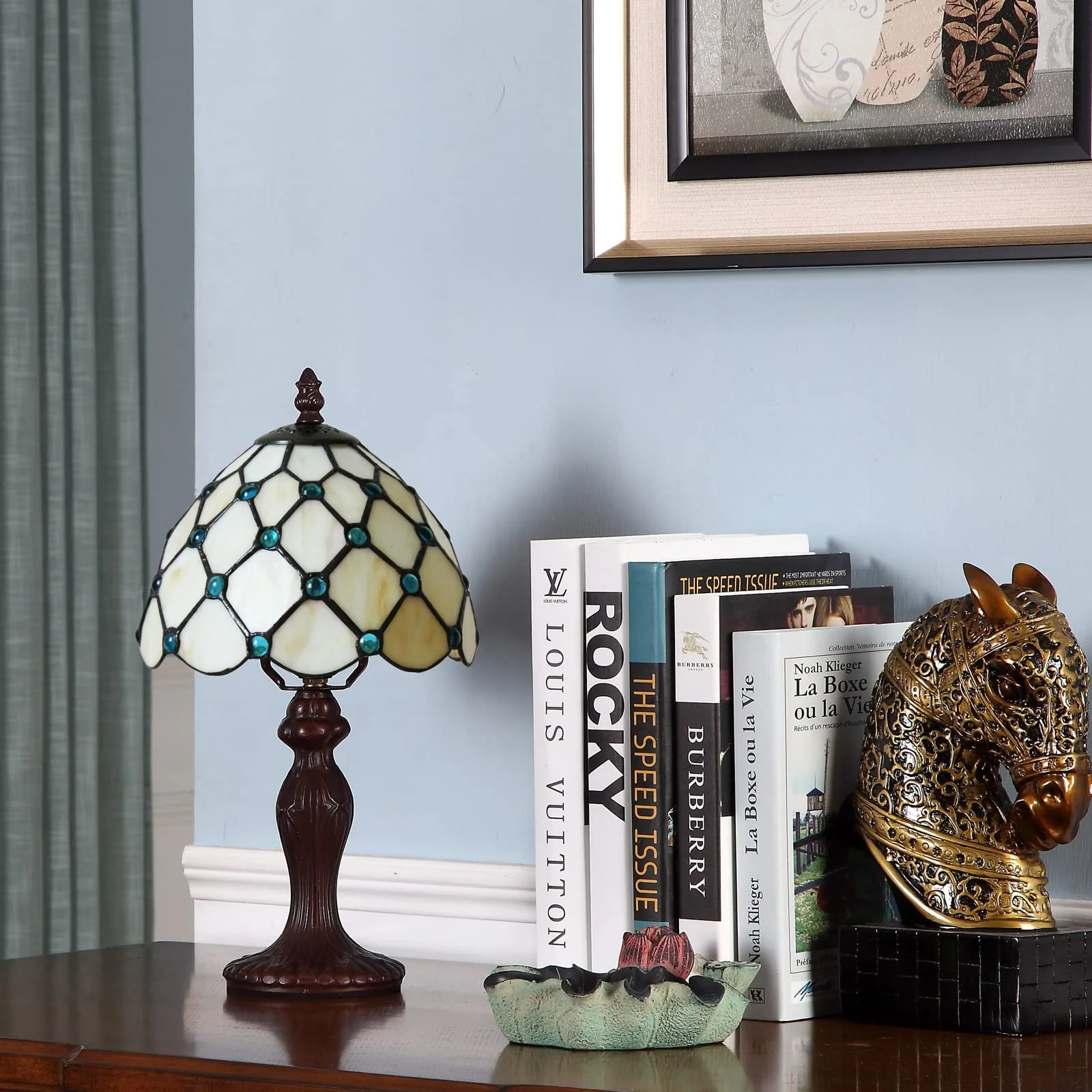 Настільна лампа Tiffany Retro Decorative зі скляним вітражним абажуром та LED лампою E27 Біла перлина, фото №4