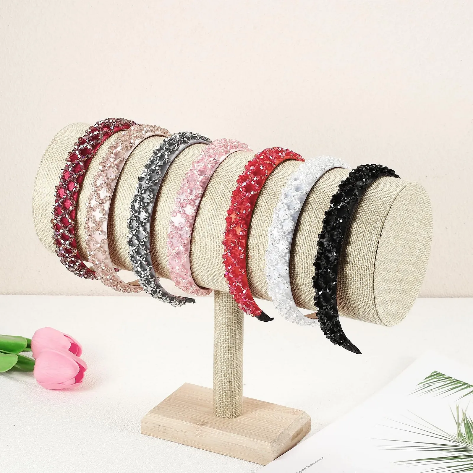 Обруч для волосся VOCOSTE зі стразами для жінок 2 cm шириною, чорний, фото №7