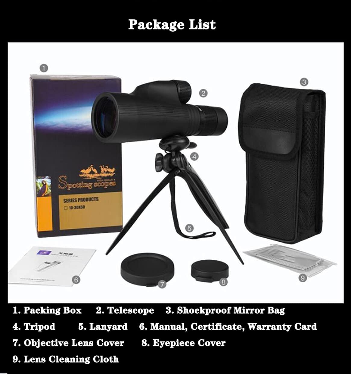 Монокуляр Spacmirrors 10-30x50 Super Telephoto Zoom, BAK4 Prism, Водонепроникний, фото №6