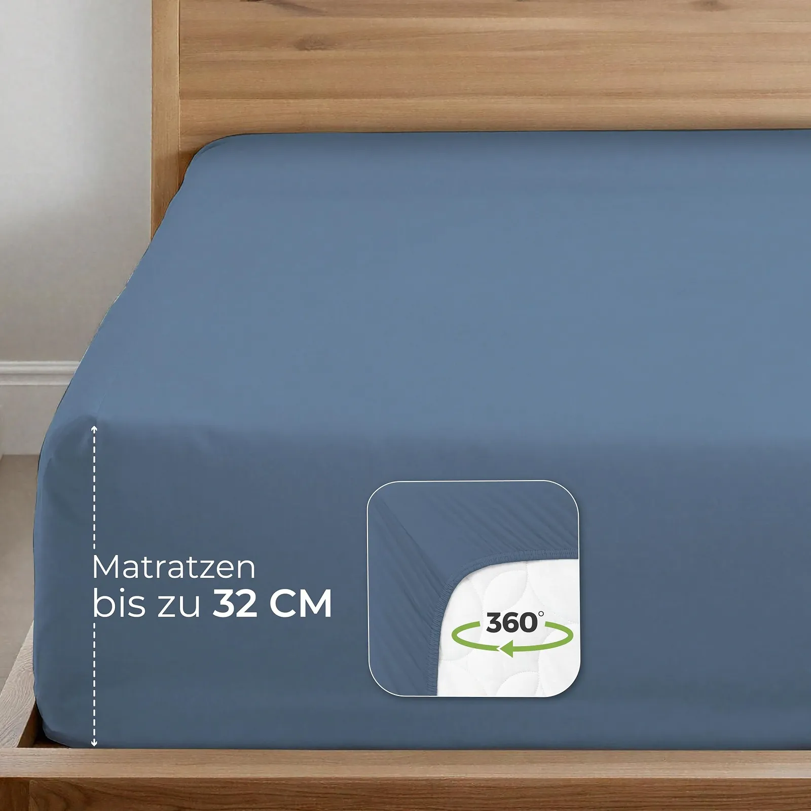 Простынь на резинке Dreamzie Premium 90 x 200 см - 100 x 200 см Синий, изготовлена из 100% органического хлопка джерси, 150 г/м, фото №3
