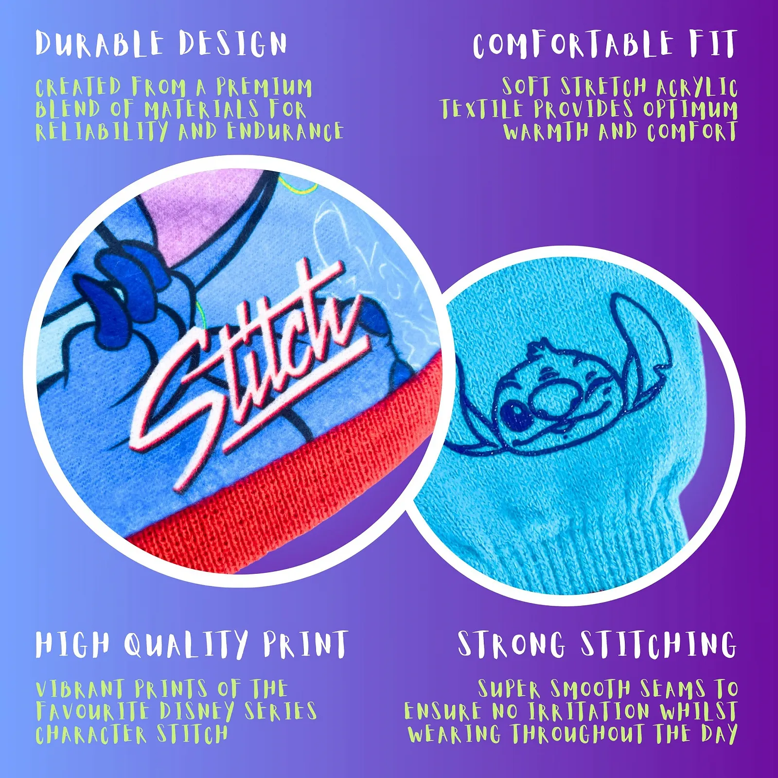 Комплект зимовий для дівчат Шапка та рукавички Stitch Disney Дизайн Stitch, різнокольоровий, фото №4