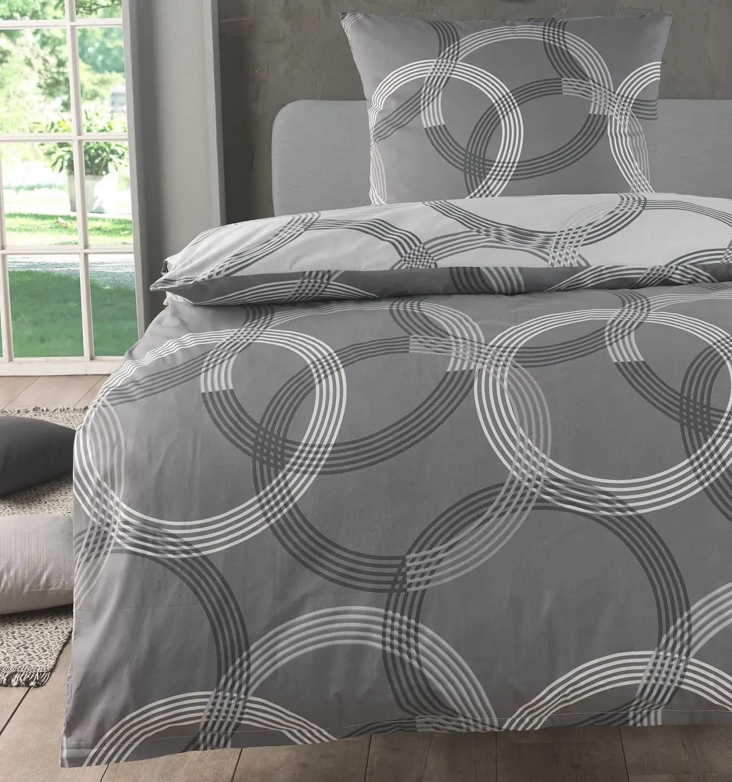 Постельное белье MALIKA 135 x 200 см 2 предмета узор в кружочки renforcé хлопок Серая, фото №1