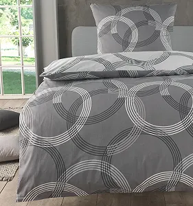 Постельное белье MALIKA 135 x 200 см 2 предмета узор в кружочки renforcé хлопок Серая - Фото 1