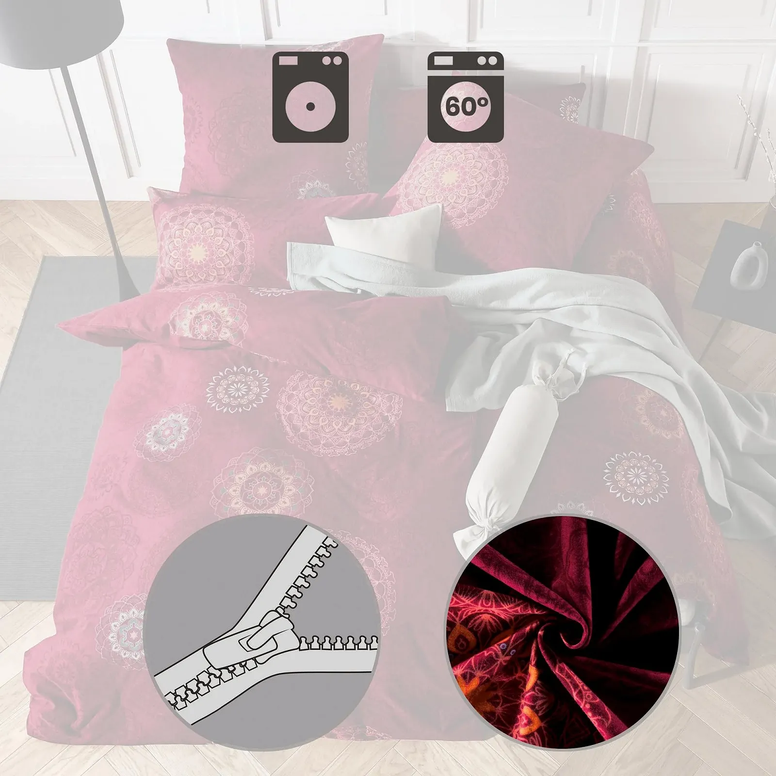 Комплект постельного белья Фланель Erwin Müller Mandala Бордовый, размер 80 x 80 см / 135 x 200 см, фото №7