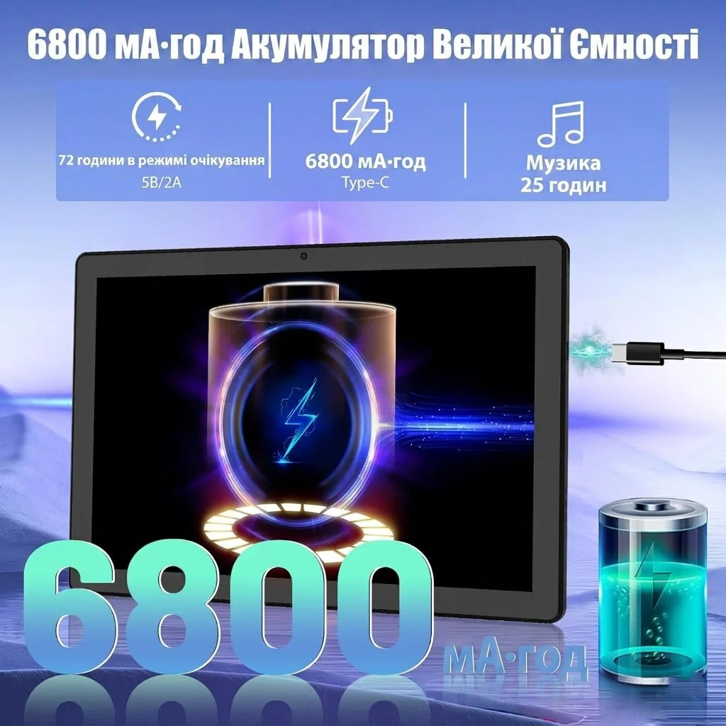 Планшет 10.1" Laptok A7 3+12/64Gb 8 ядер Android 14 6800 mAh Чорний, фото №3