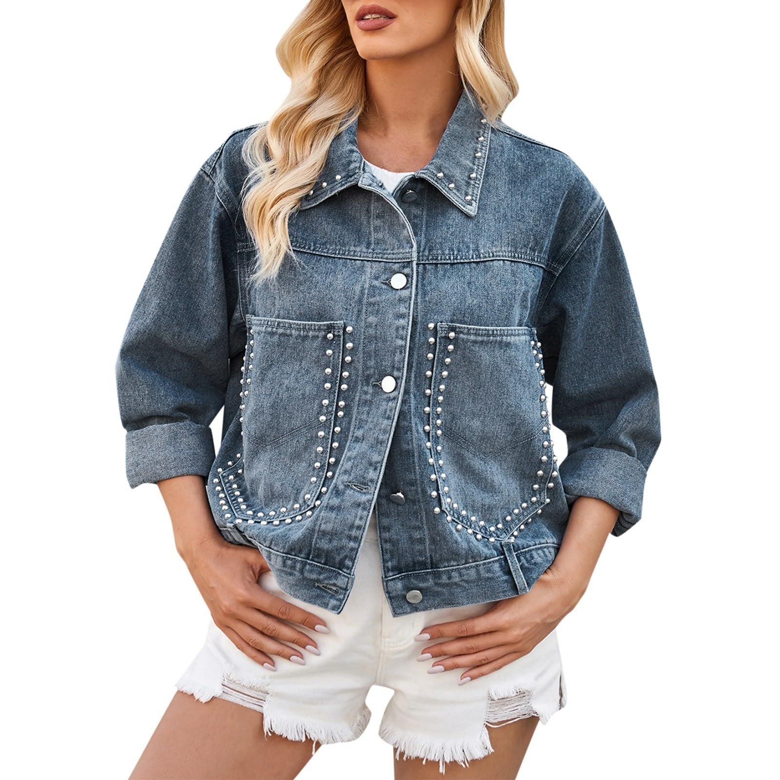 Джинсова куртка Generisch Authentics Outwear Oversize Жіноча Денім Коротка Жіноча З довгими рукавами з кишенею, фото №1