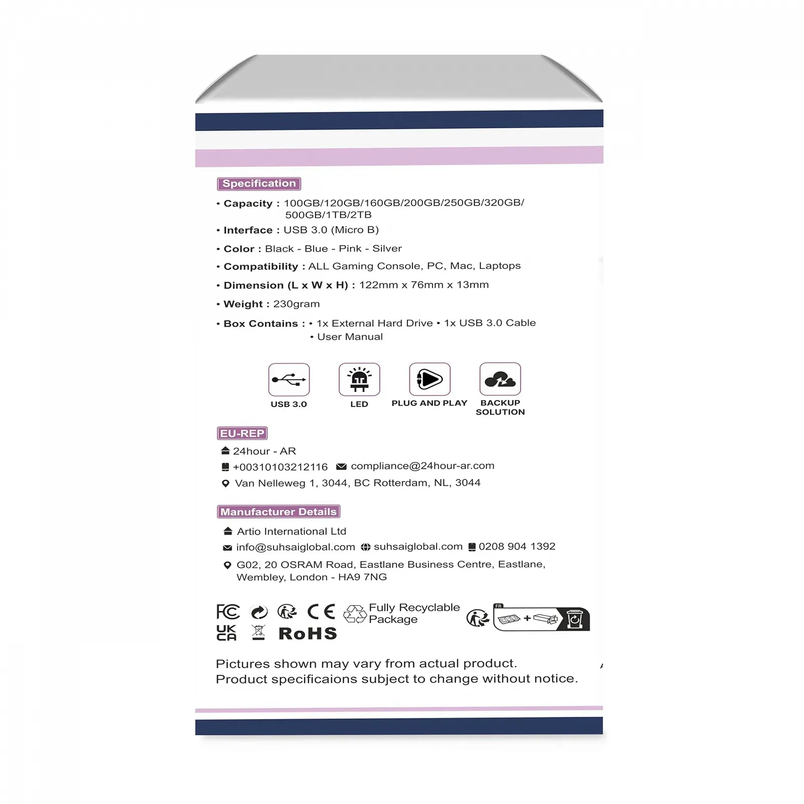 Внешний жесткий диск SUHSAI 320GB USB 3.0 Black, фото №4