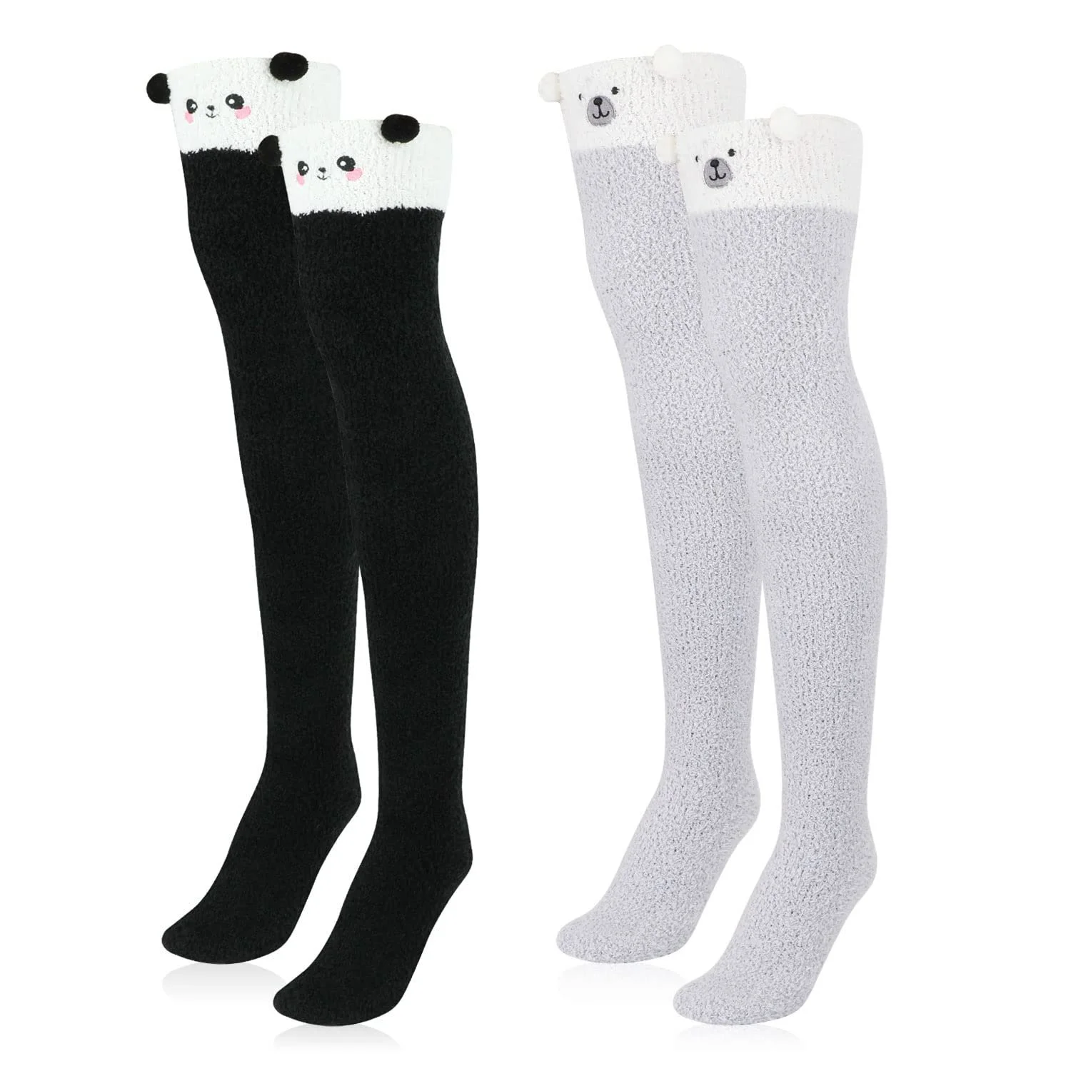 2 пари пухнастих високих шкарпеток до стегон для жінок, фото №3