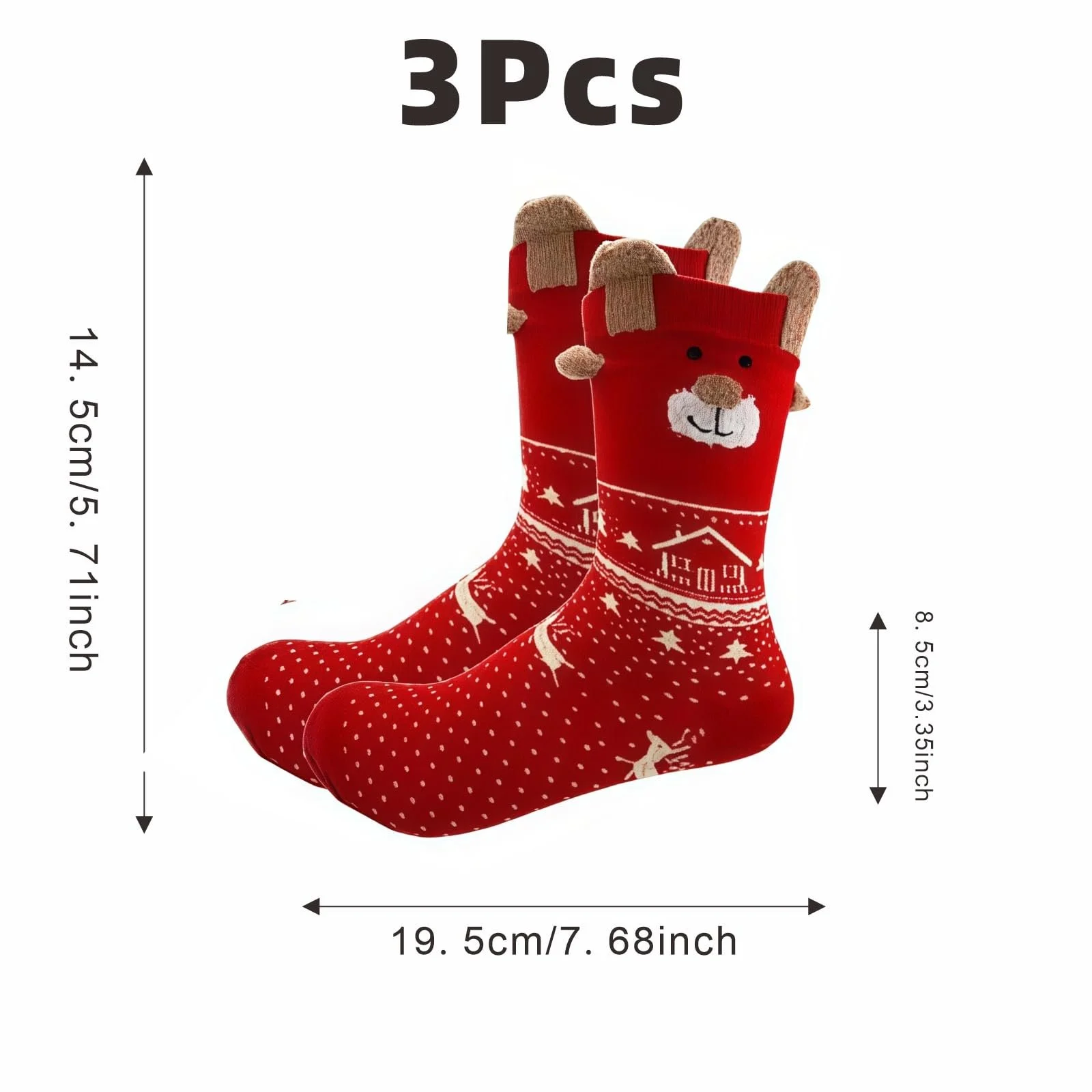 Женские Рождественские носки Nordic Bear, 3 пары, зимние вязаные носки, красно-белые, праздничные, теплые (19.5 x 14.5 см), фото №2 Женские Рождественские носки Nordic Bear, 3 пары, зимние вязаные носки, красно-белые, праздничные, теплые (19.5 x 14.5 см), фото №2
