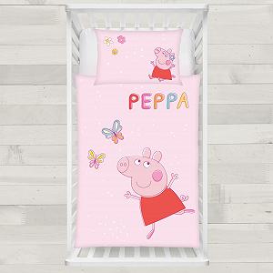 Дитяча постільна білизна Peppa Pig, підодіяльник 100 x 135 см + наволочка 40 x 60 см, дихаюча бавовна, на блискавці, Peppa Pig Butterfly, рожевий synthetic.ua - Фото 1
