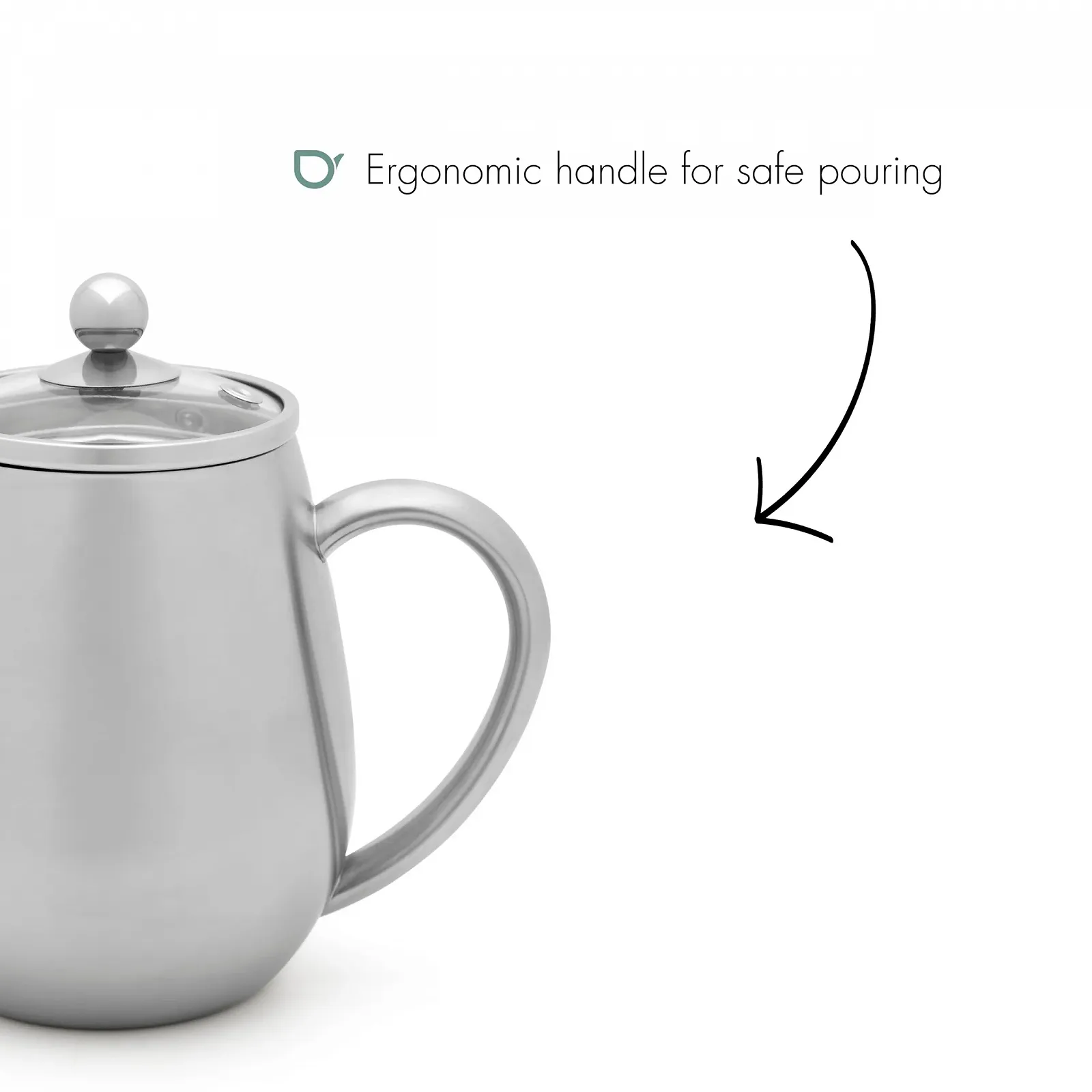 Чайник-заварник Bredemeijer Двостінний 0.5 літра Нержавіюча сталь срібний з скляною кришкою та чайним фільтром, фото №5