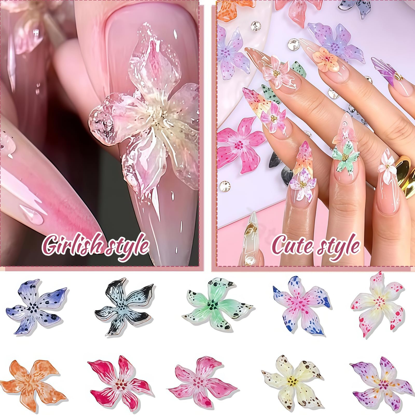 Квітка Лілія Пачка з 60 різнокольорових желеподібних м’яких клейких прикрас для нігтів 3D, фото №8