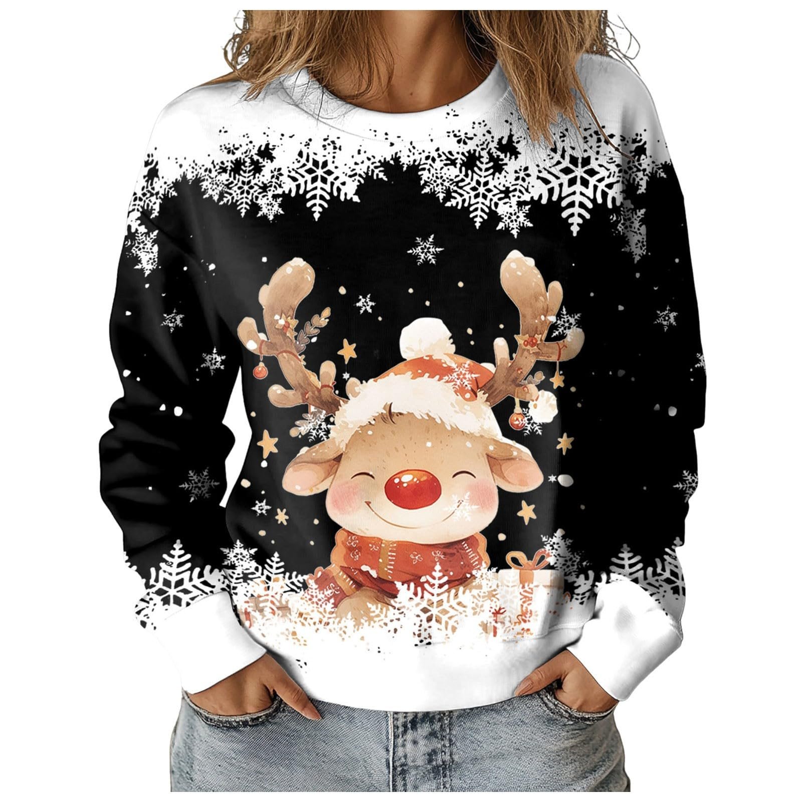 Рождественский свитер PMUAFG Женский рождественский свитер Женская толстовка Рождественская блузка с длинными рукавами Женская с длинными рукавами с рождественским мотивом лося Свитер для женщин Девочек-подростков Рождественская рубашка, фото №5 Рождественский свитер PMUAFG Женский рождественский свитер Женская толстовка Рождественская блузка с длинными рукавами Женская с длинными рукавами с рождественским мотивом лося Свитер для женщин Девочек-подростков Рождественская рубашка, фото №5