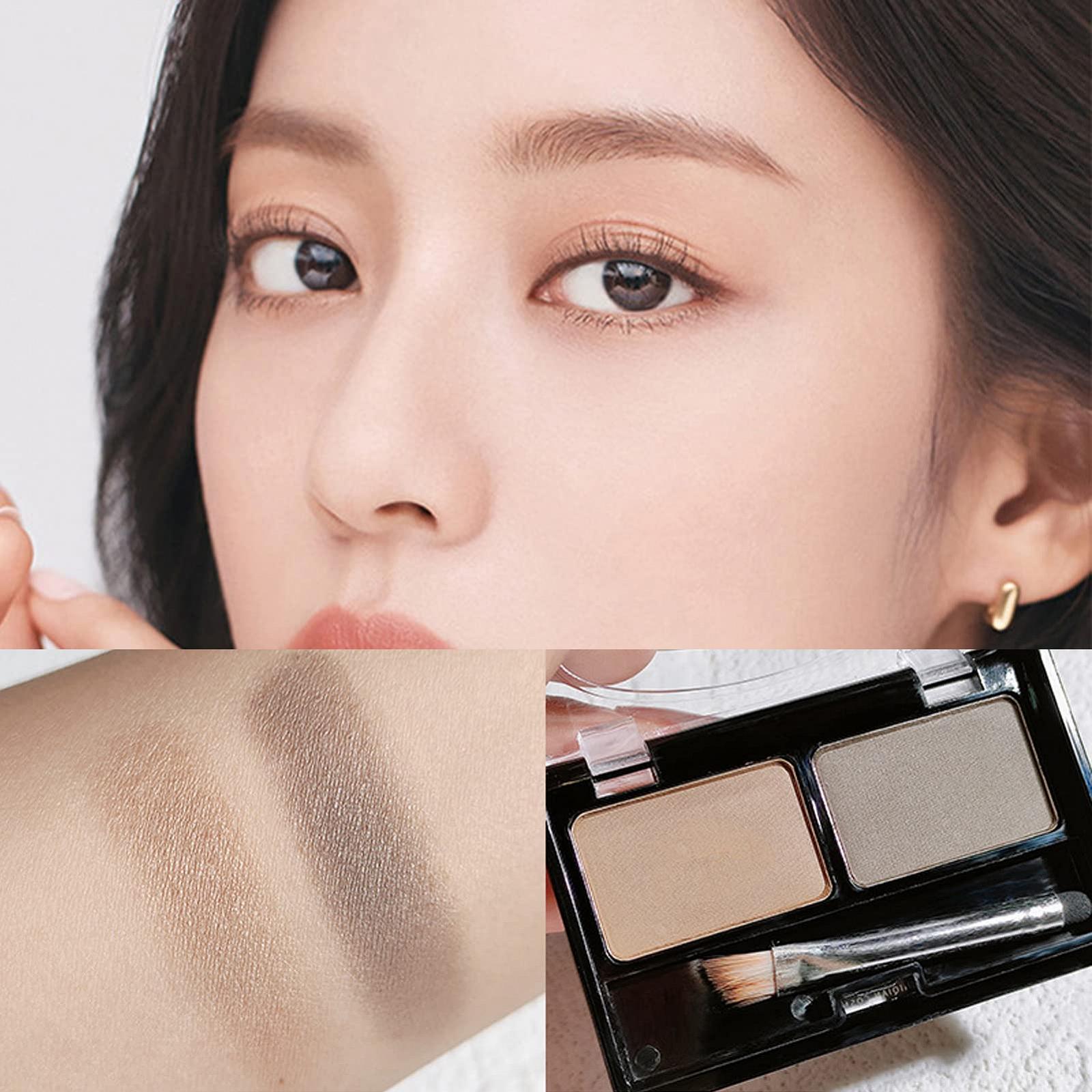 Пудра для бровей 2 цвета водостойкий стойкий светло-коричневый, фото №2