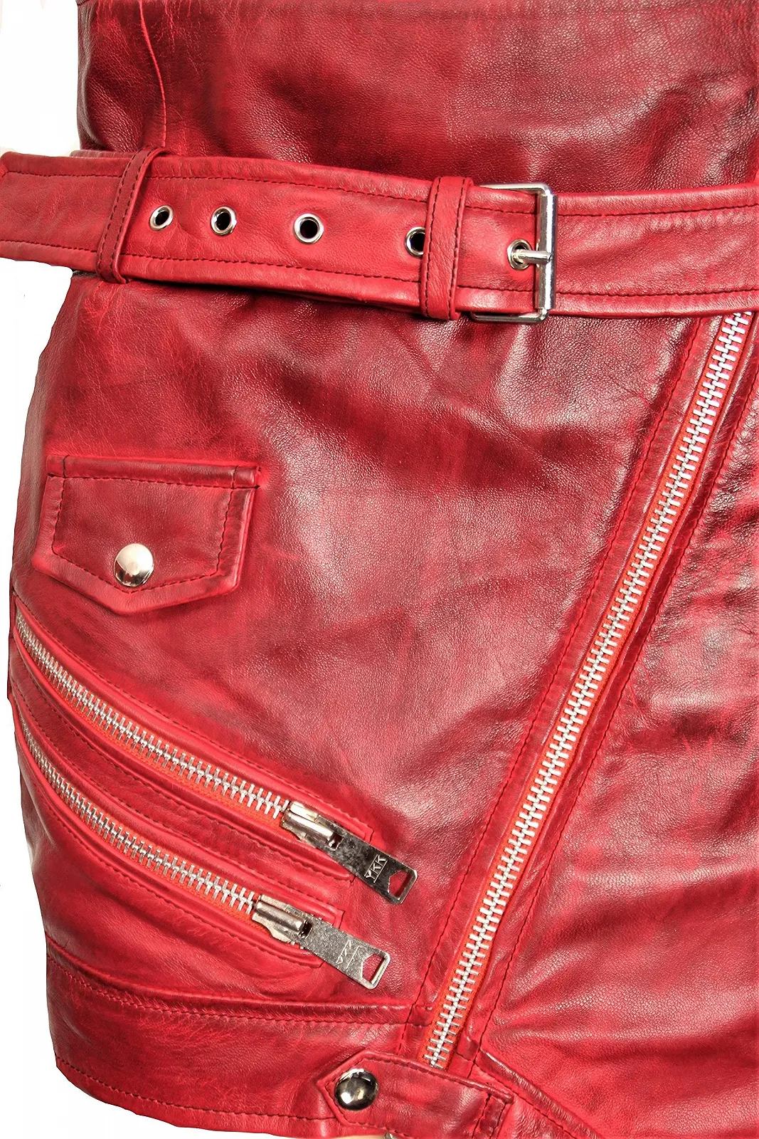 Шкіряна Спідниця Be Noble зі шкіри Червона з блискавками, фото №3