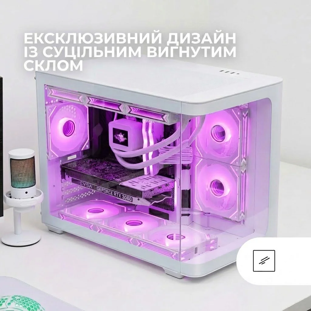 Корпус Mars Gaming MC-FUSIONM White / Micro-ATX / Вигнуте скло / без БЖ / Білий, фото №3 Корпус Mars Gaming MC-FUSIONM White / Micro-ATX / Вигнуте скло / без БЖ / Білий, фото №3