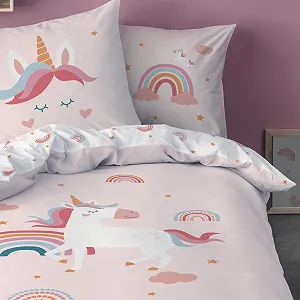 Детское постельное белье MTOnlinehandel Unicorn 135 x 200 см, Радужный Единорог Эмма, двусторонний мотив, наволочка 80 x 80 см + покрывало 135 x 200 см, 100% хлопок synthetic.ua - Фото 1