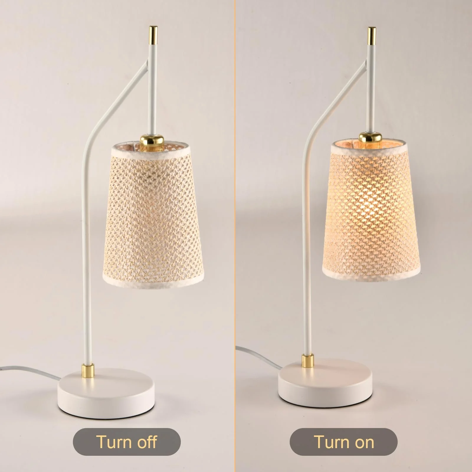 Настільна лампа LQWELL Retro Vintage E14 метал бежева тканинна кришка біла з золотом, фото №4