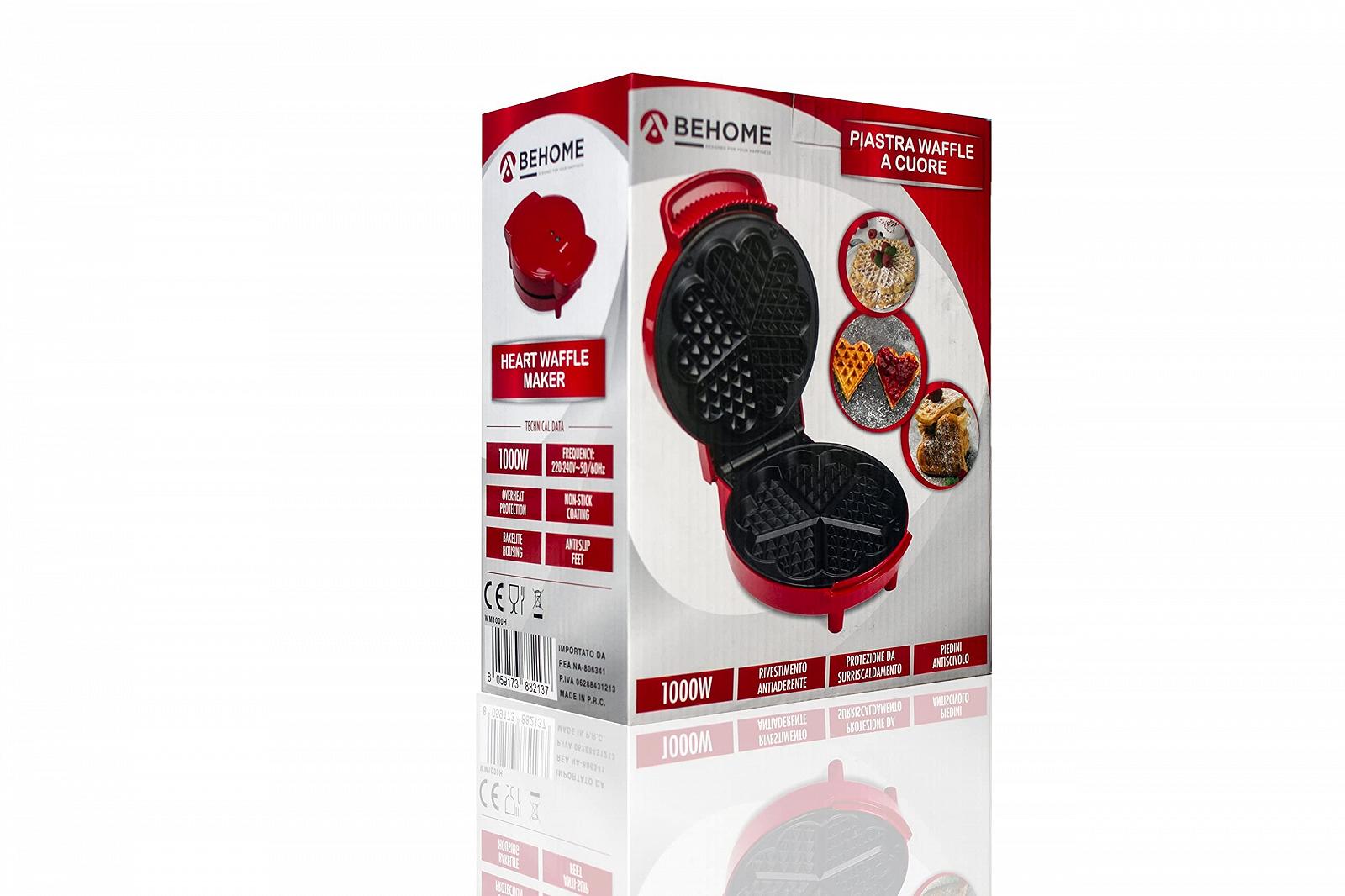 Вафельница BEHOME Heart, 5 вафель, 1000 Вт, красный, фото №6