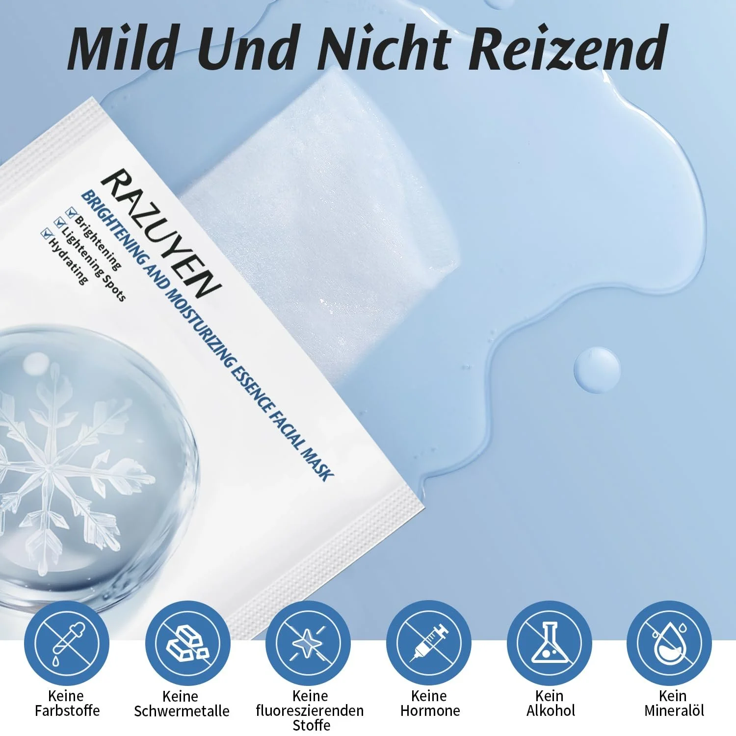 Тканевая Маска для Лица RAZUYEN Glow Effect (10 шт. в упаковке) с Розовой Водой, Ниацинамидом и Гиалуроновой Кислотой для Сухой, Бледной и Матовой Кожи, Восстанавливающая Увлажняющая Маска, фото №3