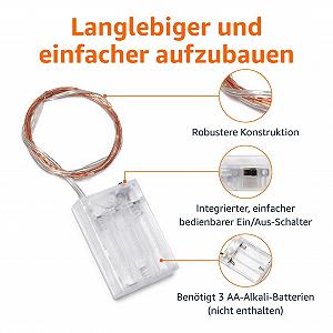 Гирлянда Amazon Basics 25 LED Теплый белый, работающая от батареек, с 25 светодиодами synthetic.ua - Фото 1