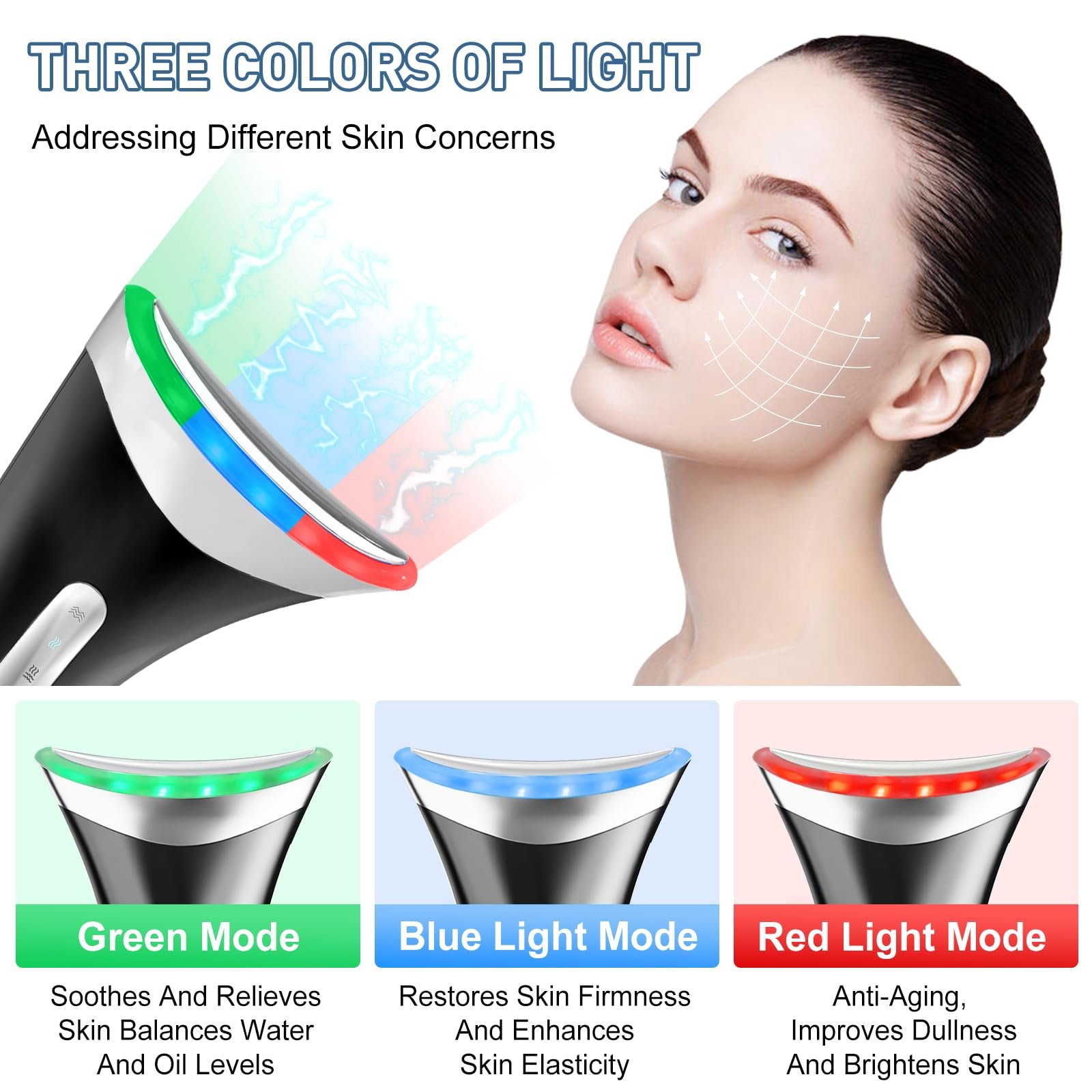 Масажер для обличчя Anti-Ageing 45°C, EMS, 3 режими, для підтяжки шкіри, проти зморшок та другого підборіддя - Чорний, фото №3