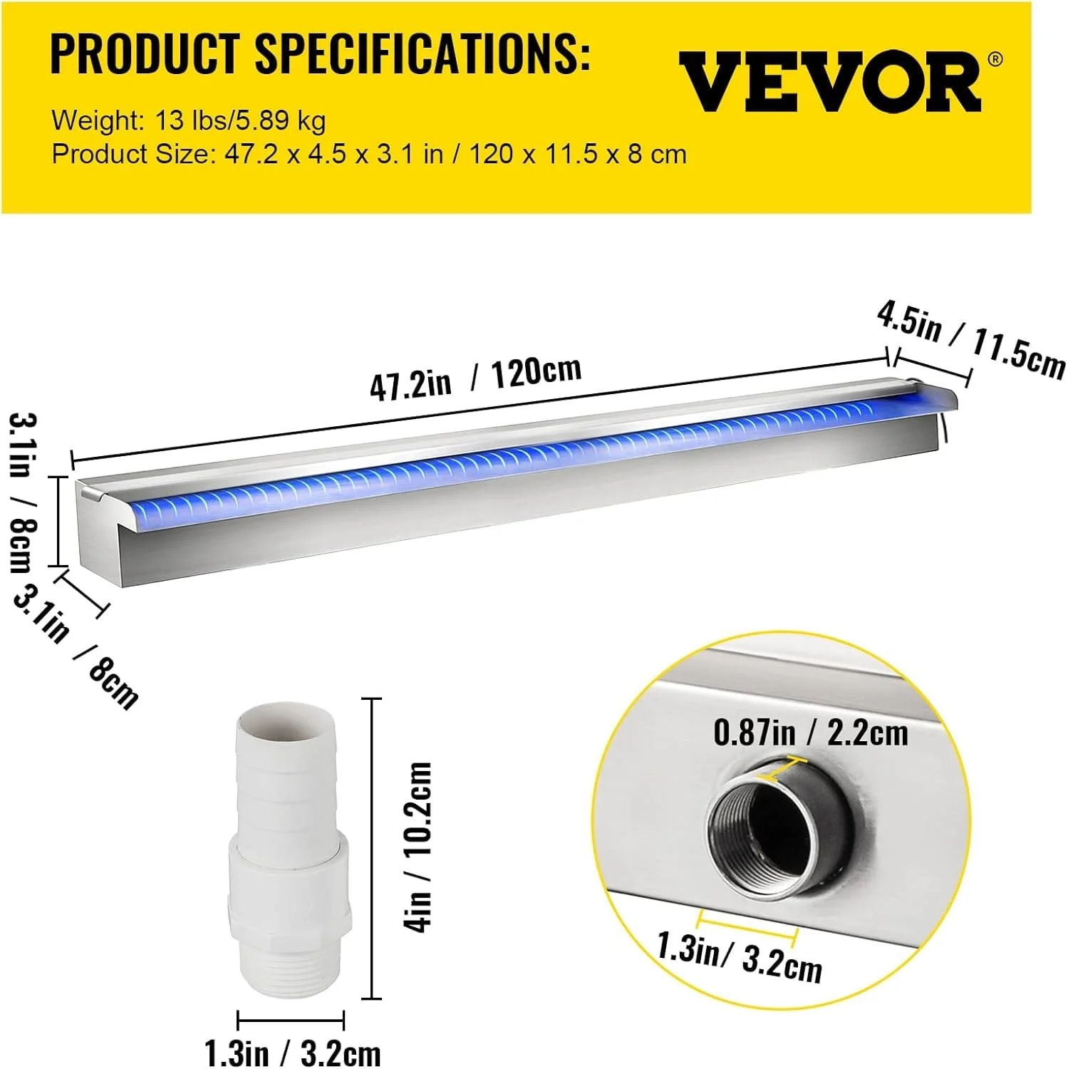 Фонтан-водоспад VEVOR SWLED1200PV2 Silver, фото №5