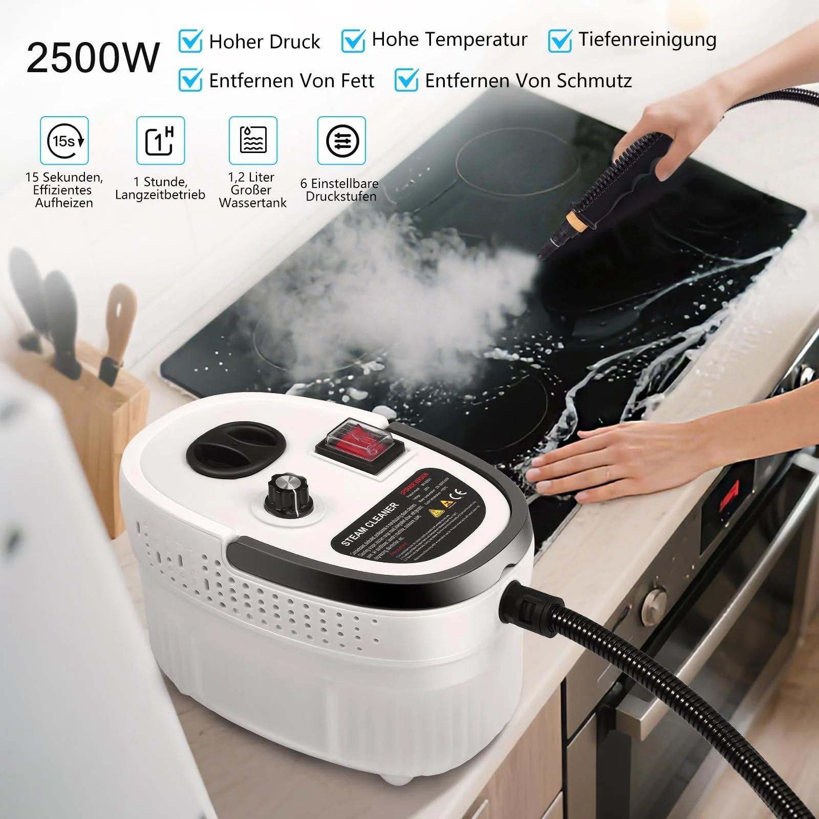 Пароочисник ручний 2500 Вт 1200 мл 3.0 бар White, фото №4