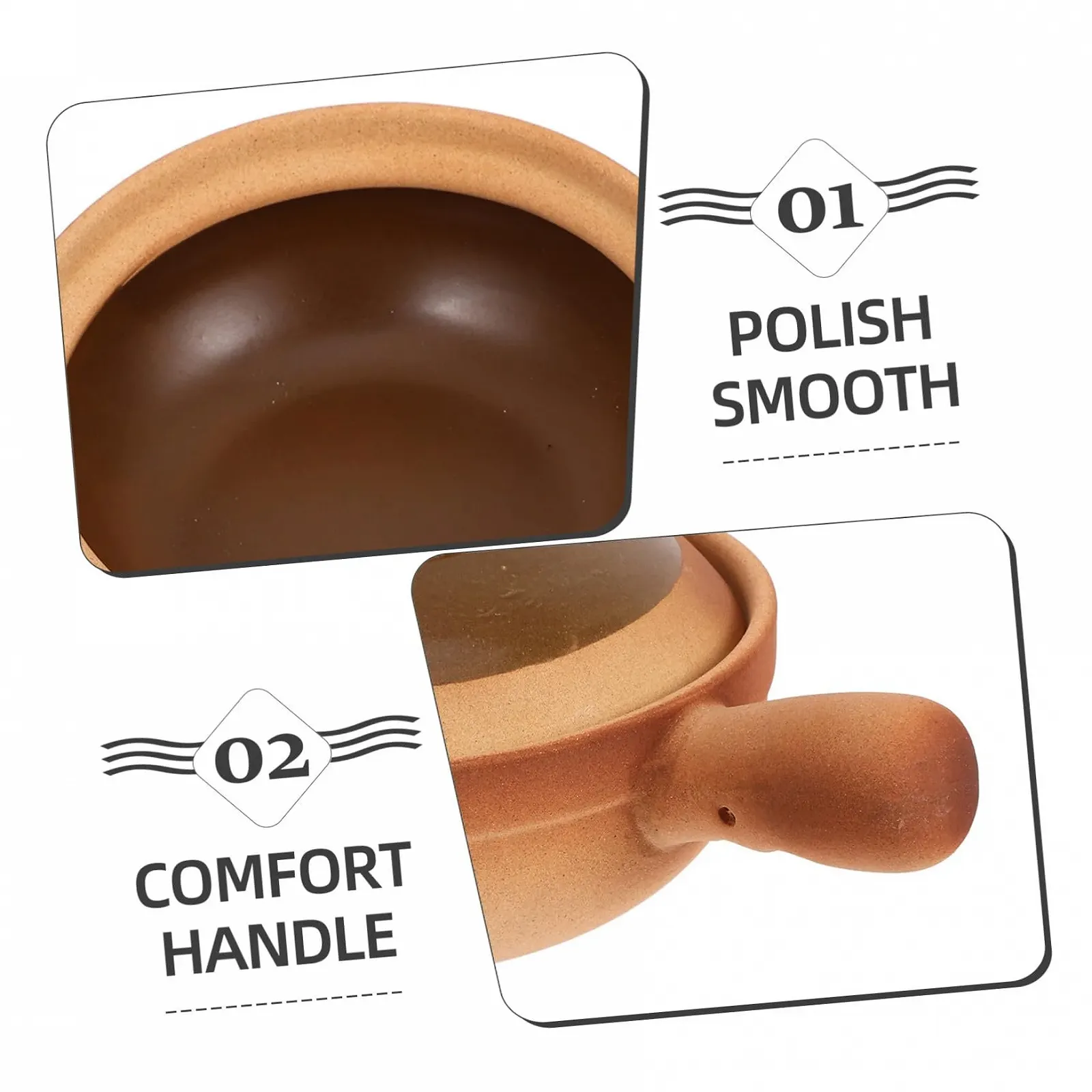 Керамическая кастрюля традиционная с крышкой и боковой ручкой термостойкая для плиты, фото №3