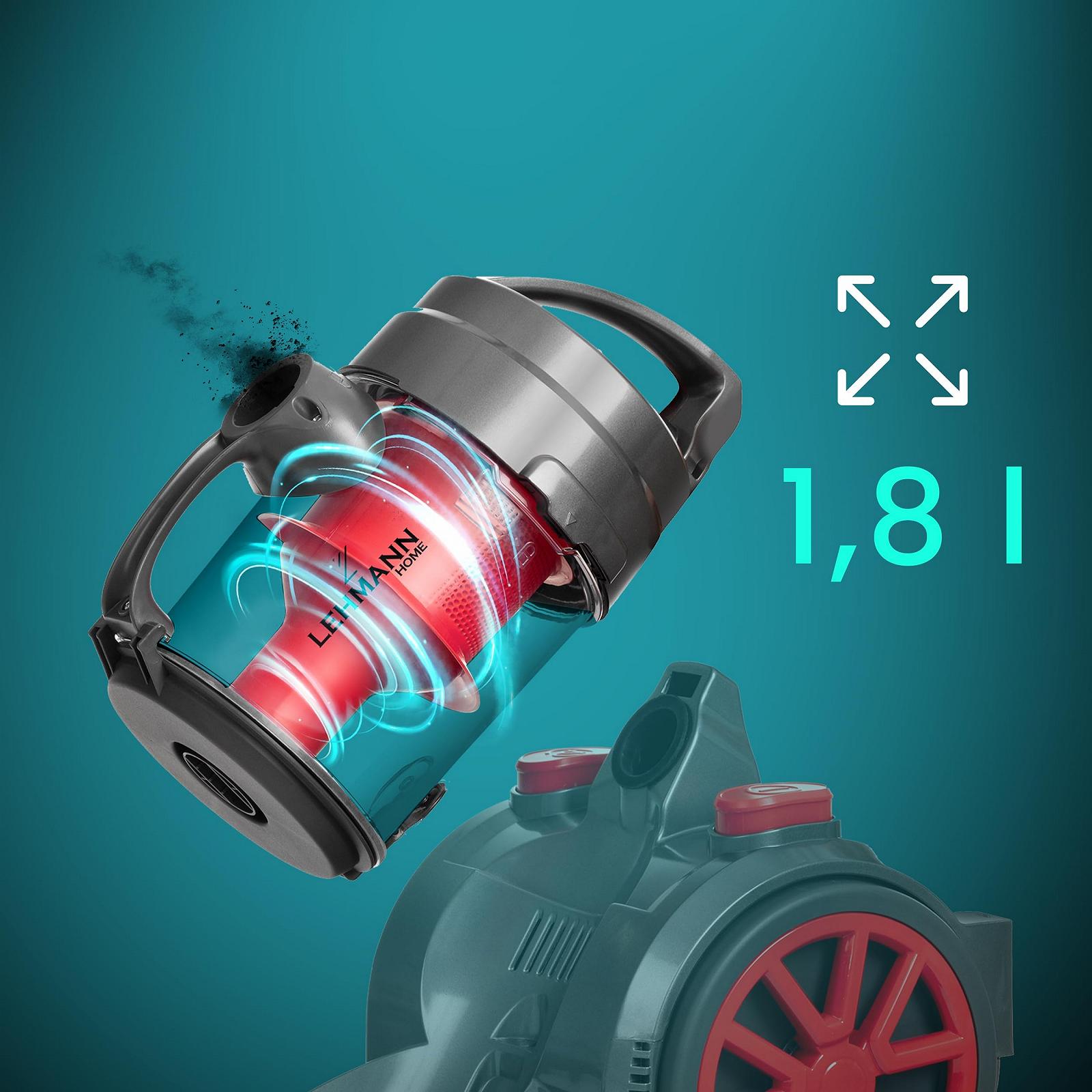 Цилиндрический пылесос LEHMANN LHOCV-7018 Cyclone 4000 Вт безмешковый с насадками HEPA фильтр 1.8 л, фото №3