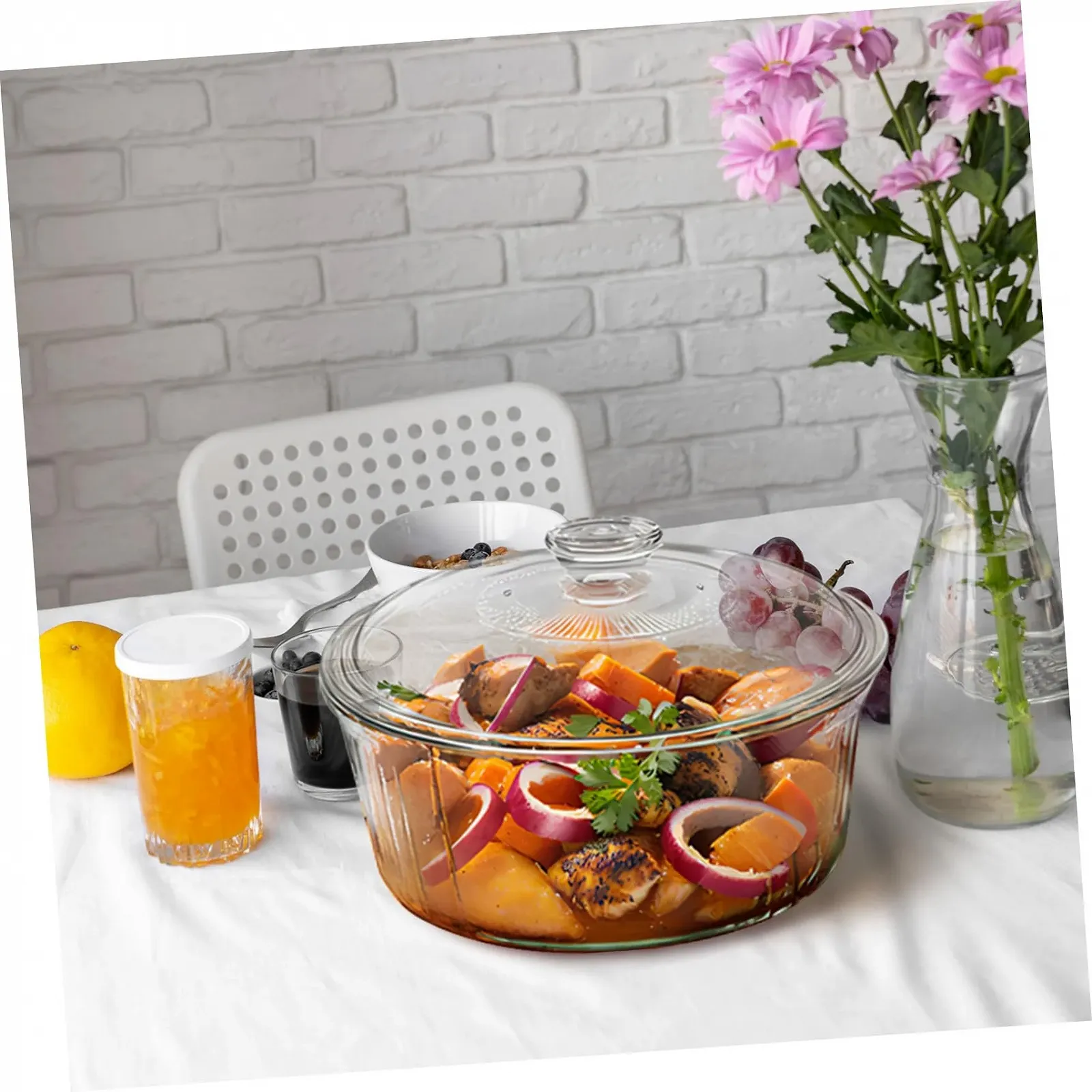 Форма для запекания SOIMISS круглая с крышкой боросиликатное стекло термостойкая прозрачная, фото №7