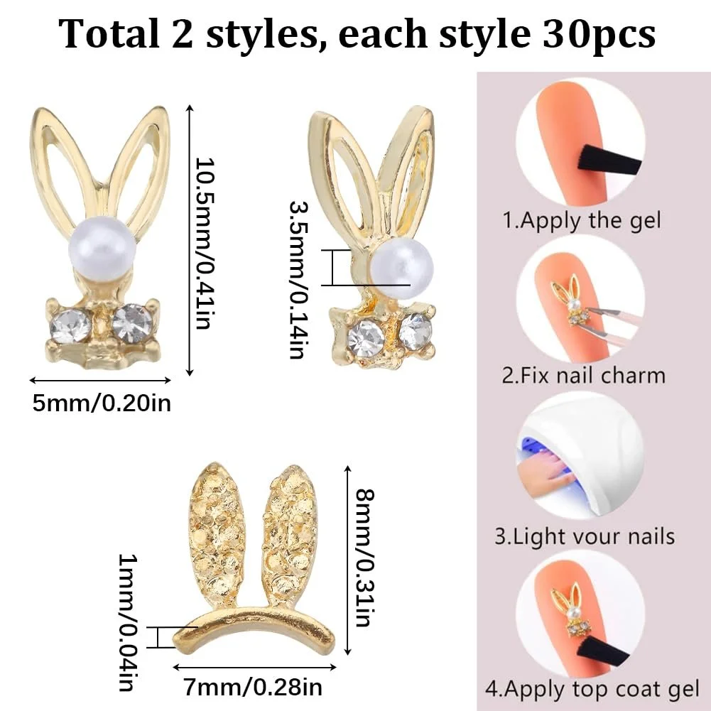 Підвіска для нігтів Кролик SUNNYCLUE Золотистий, 60 шт, фото №2