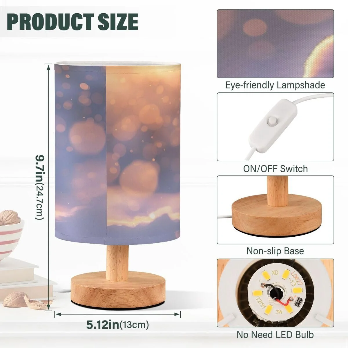 Настільна лампа Cute Penguins Eye Care з лляним абажуром USB, фото №3