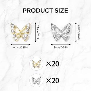 Подвески для ногтей в виде бабочек (40 шт.) Блестки Металл Золото, Серебро synthetic.ua - Фото 1