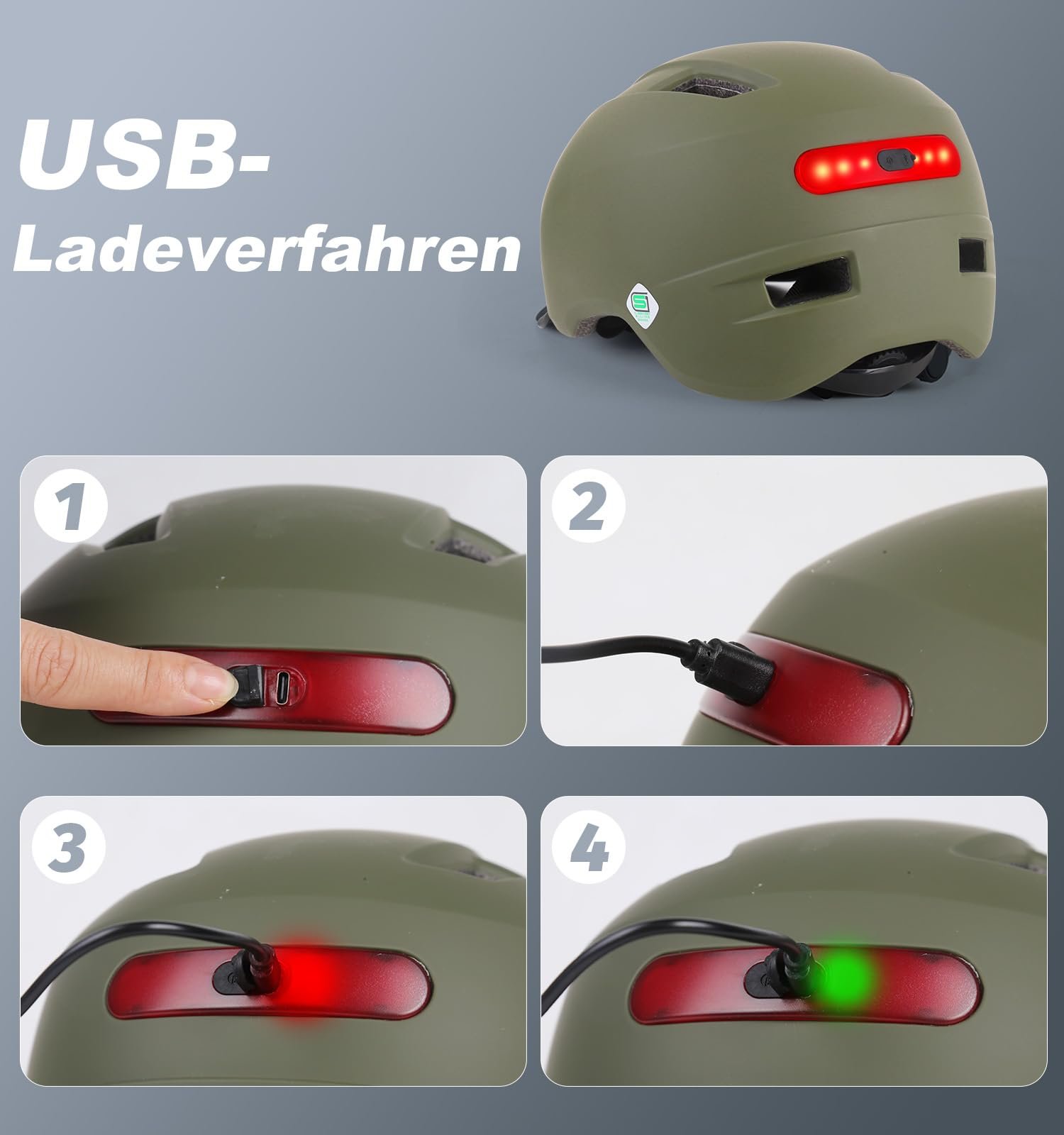 Шолом KINGLEAD Велосипедний 5 режимів підсвічування USB перезаряджуваний, фото №9