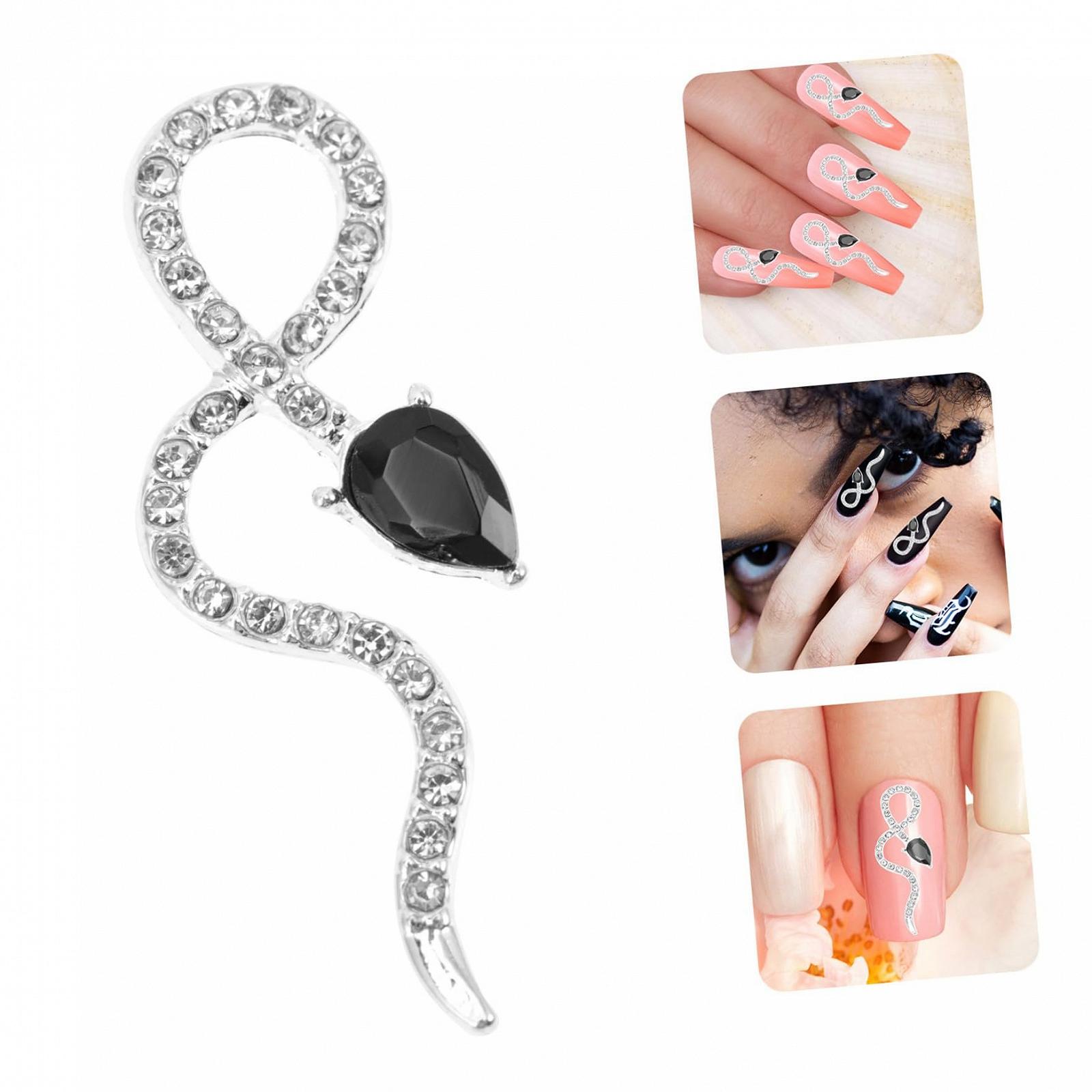 Украшения для ногтей в форме змеи Homoyoyo, набор 4 шт, из металлического сплава со сверкающими стразами, фото №3