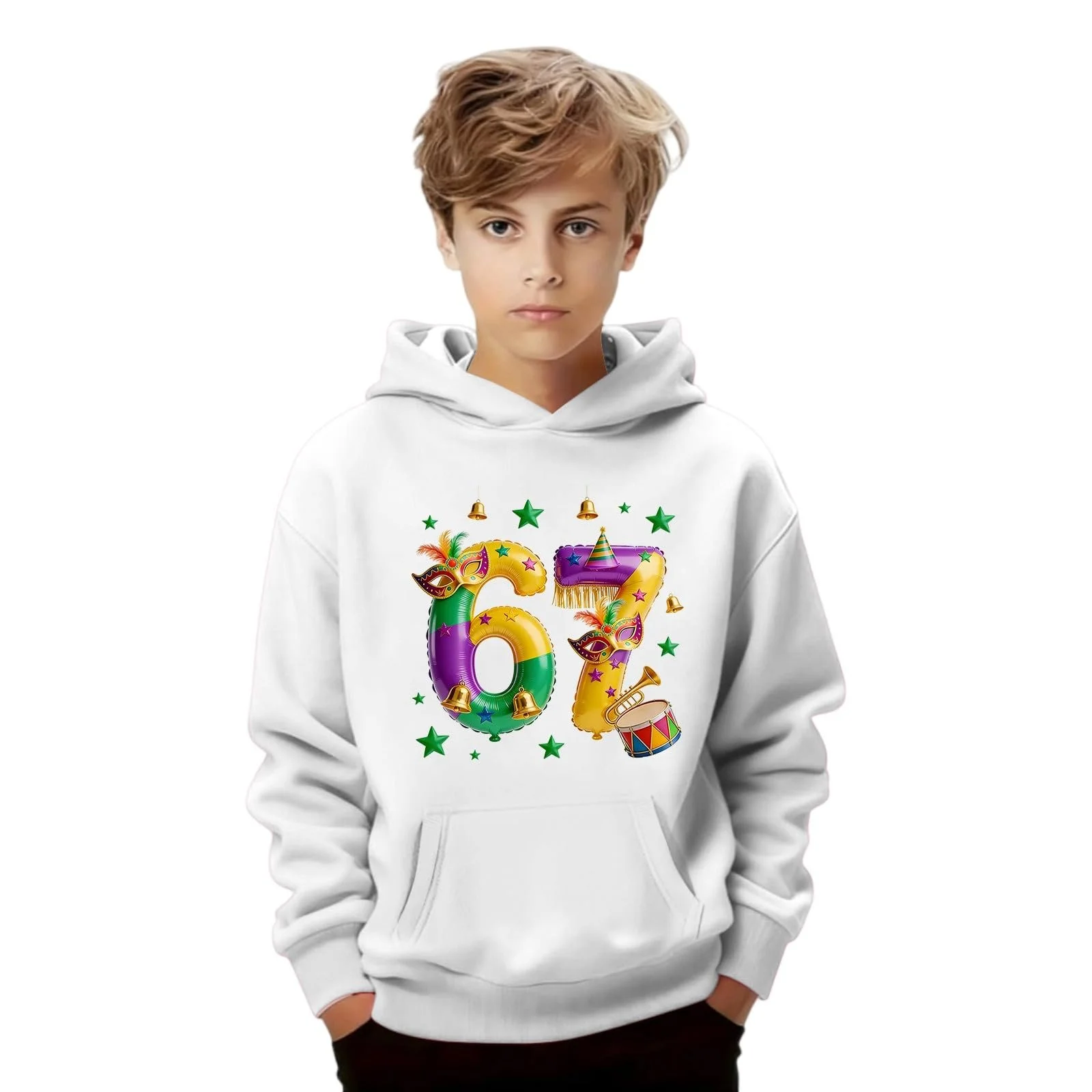 Толстовка Karneval 67 для детей, с мультяшным принтом, теплые топы, 6 7 Meme, с капюшоном, с длинными рукавами, осенняя толстовка, милый зимний костюм, фото №5