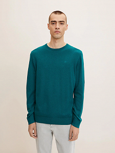Джемпер Tom Tailor BASIC CREW NECK SWEATER Зеленый S - Фото 1