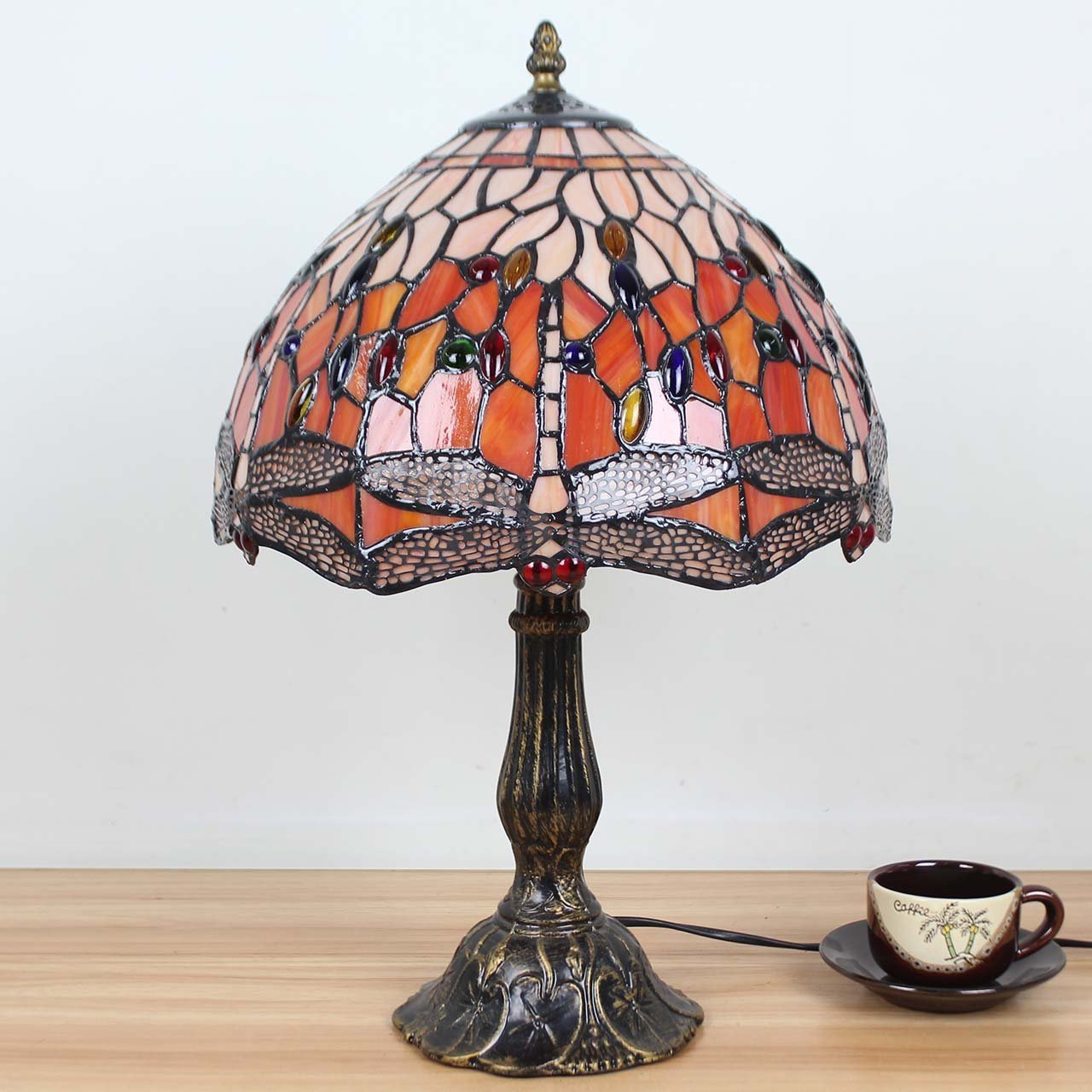Настільна лампа Bieye L30023 18 дюймів Бабка в стилі Тіффані вітражне скло цинкова основа, фото №3