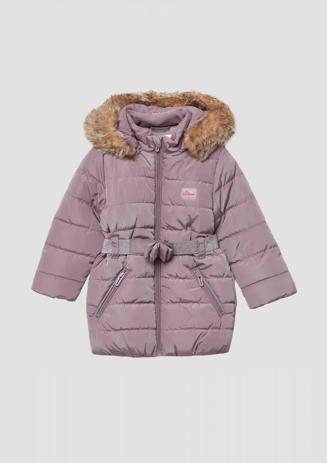 Утепленное пальто s.Oliver с блестящим поясом и съемным капюшоном, фото №6