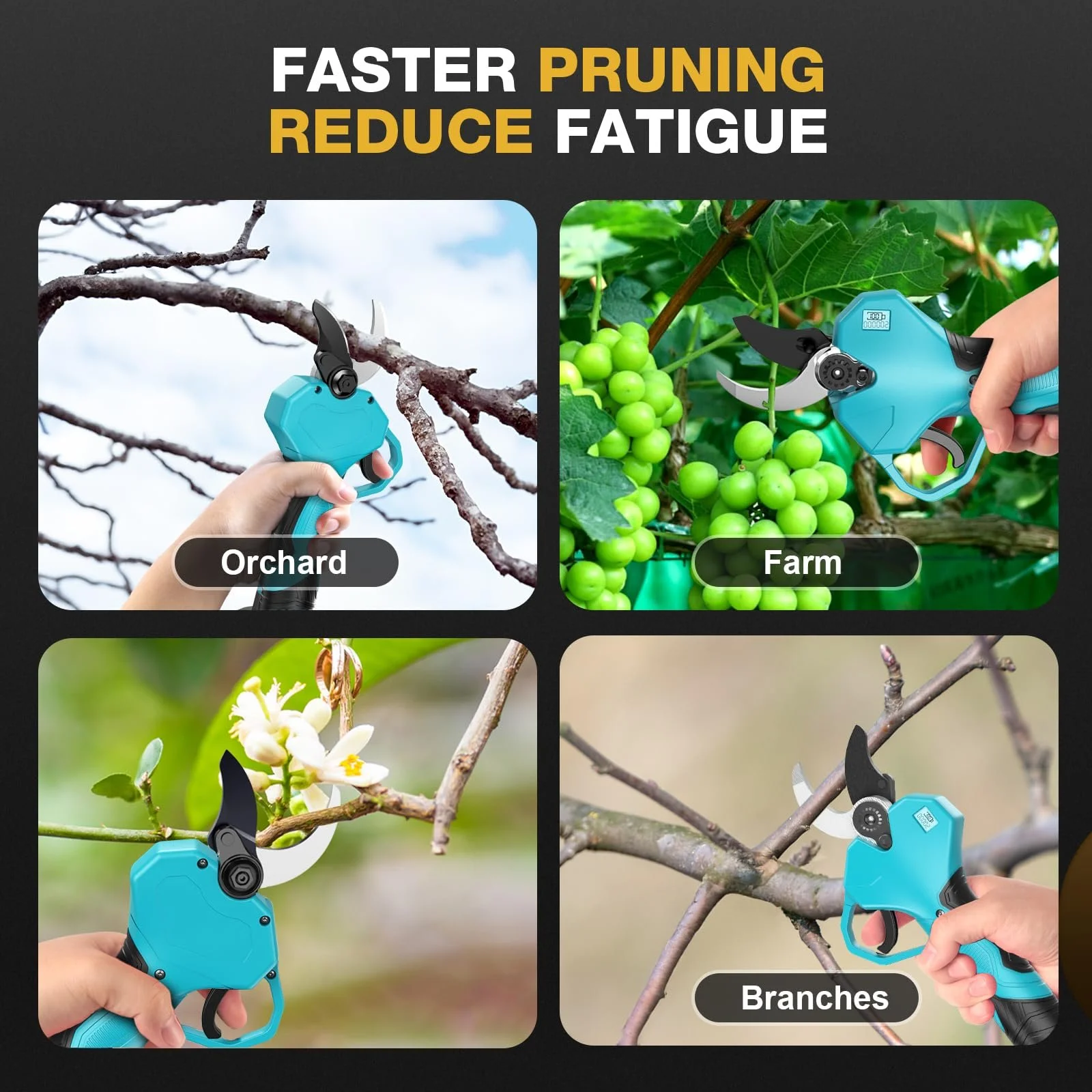 Електричні секатори з штангою 200 см, акумуляторні, 50 мм, леза SK7, 4000 mAh, фото №5