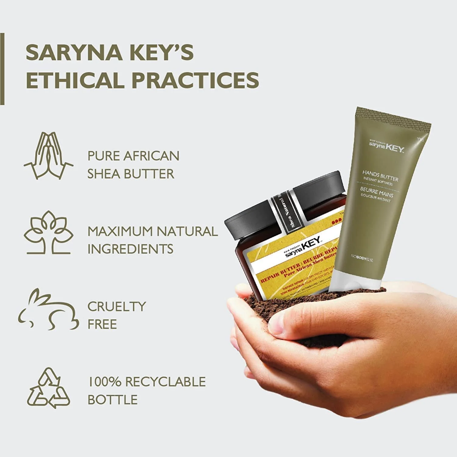Набор: Крем для рук Saryna Key Damage Repair Pure African Shea Butter 75 мл и Чистое африканское масло ши 500 мл, фото №3
