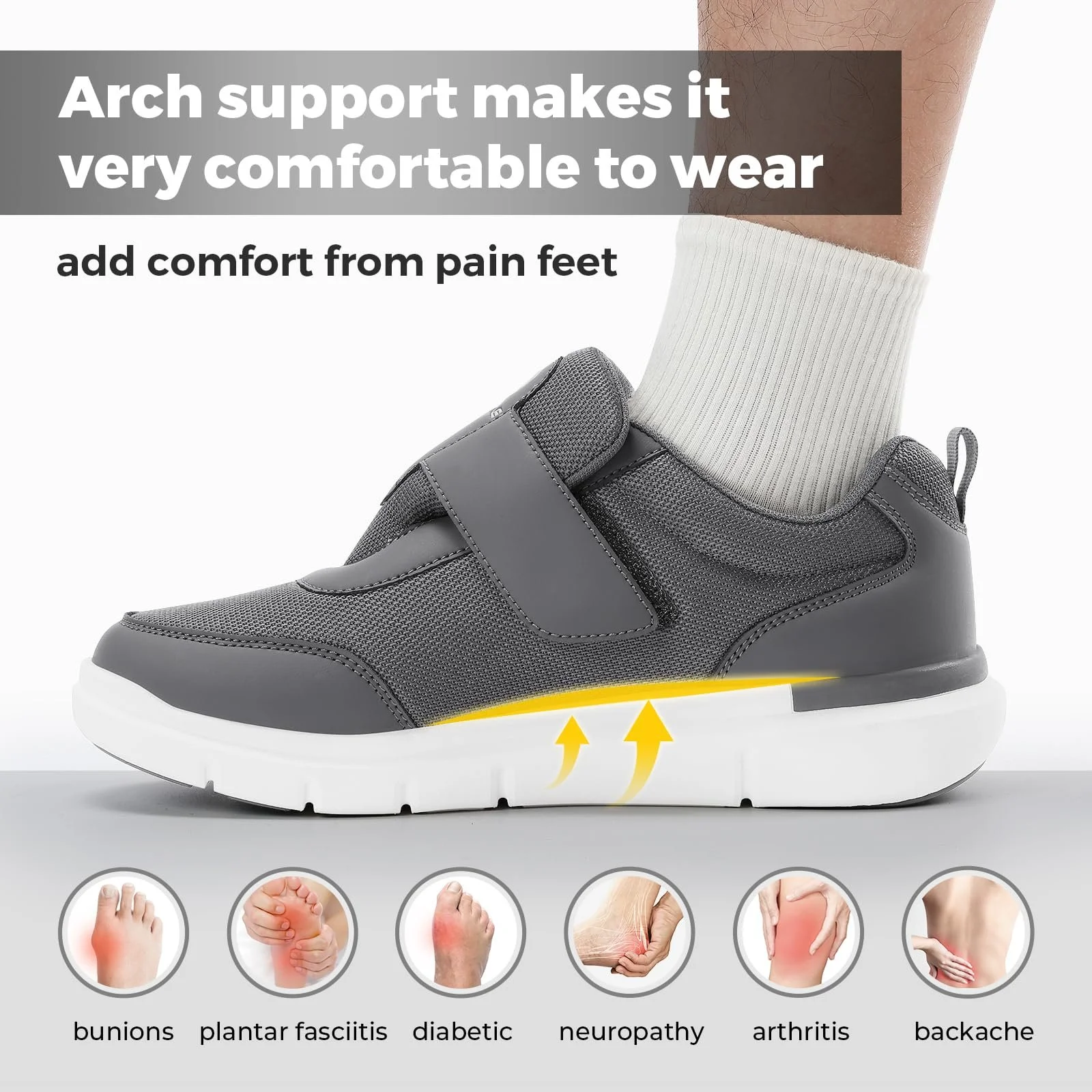 Кроссовки FitVille Мужские Диабетические Экстра Широкие на Липучках Большого Размера Мягкие для Больных Ног Черный Синий Серый Размер 40-50, фото №4