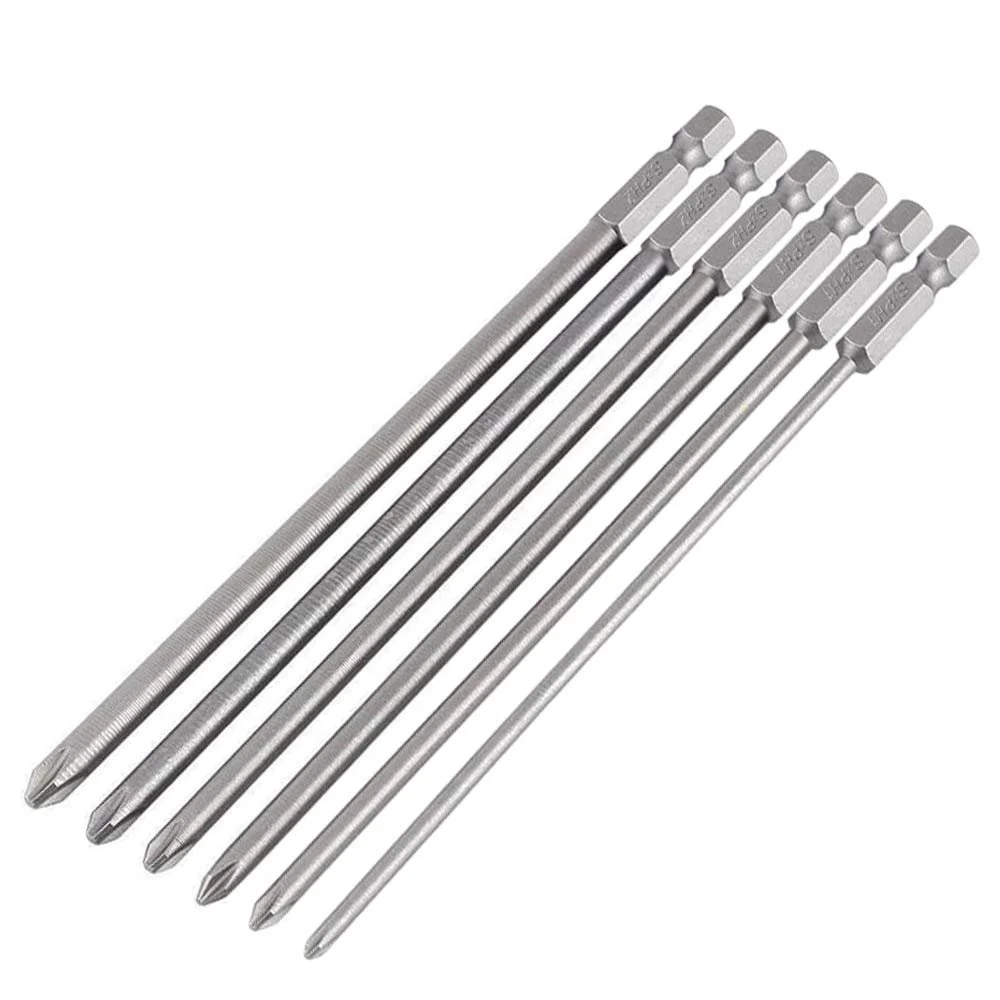 Биты отвертки магнитные длинные Mesee 6 штук Phillips 1/4 дюйма 150 мм, фото №1