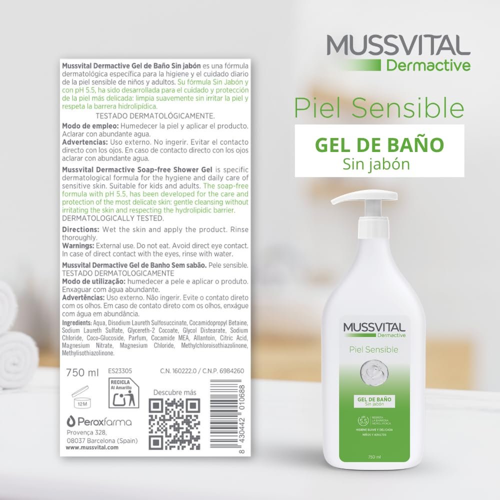Гель для душу Mussvital Dermactiv Gel Piel Sensitive 1 л, фото №4 Гель для душу Mussvital Dermactiv Gel Piel Sensitive 1 л, фото №4